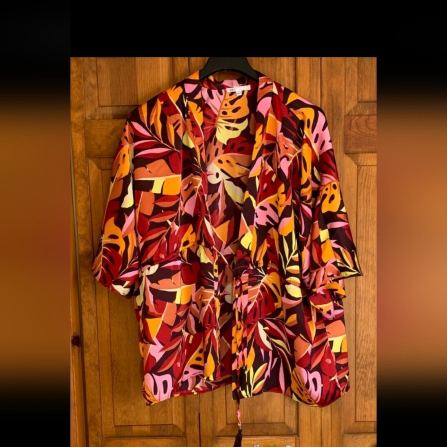NWT Tropical Leaf Kimono Cardigan S/M | Bold Fall Boho Open Front Lightweigh #D1