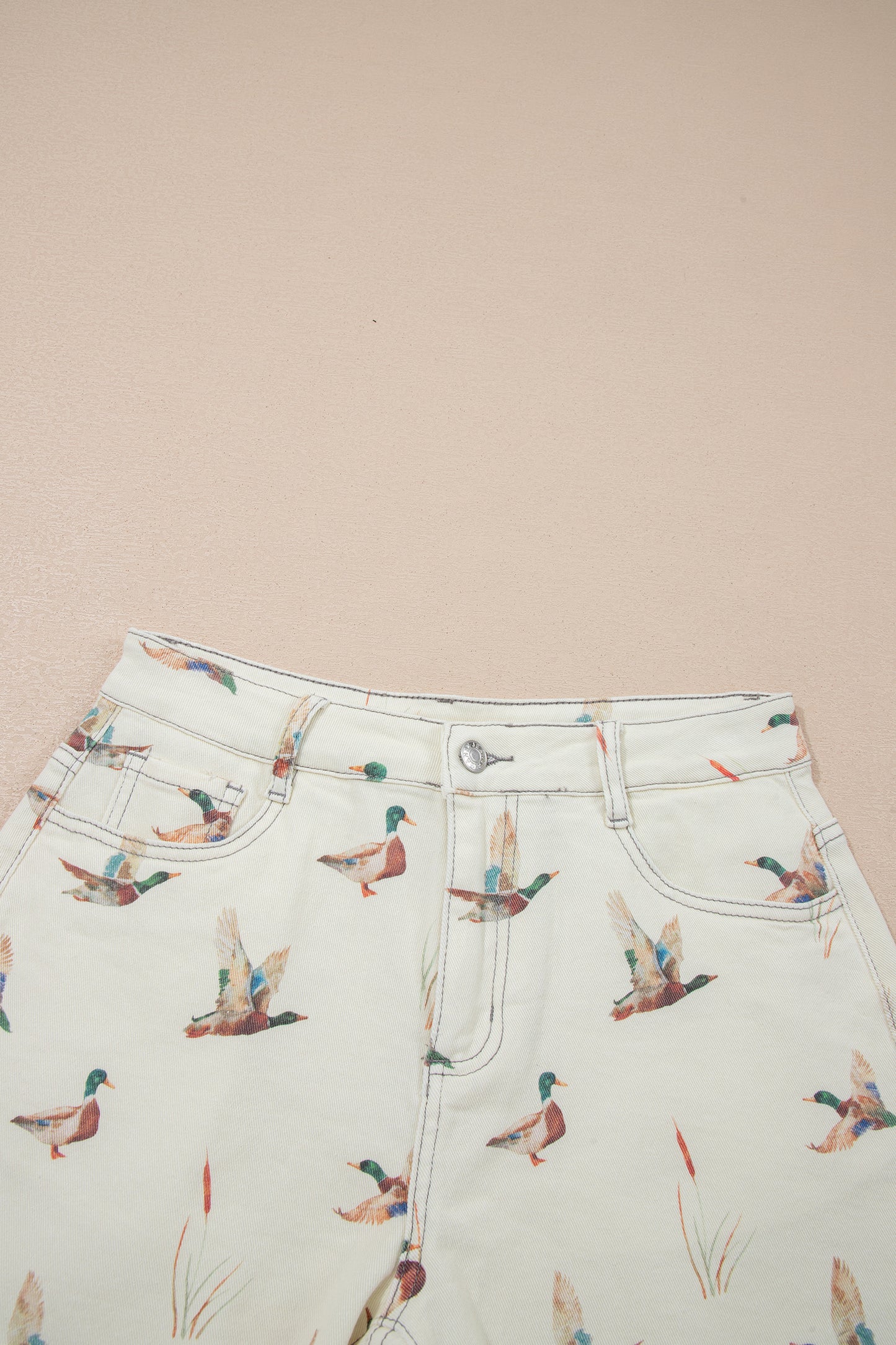 Duck Mallard High Waist Frayed Denim Shorts