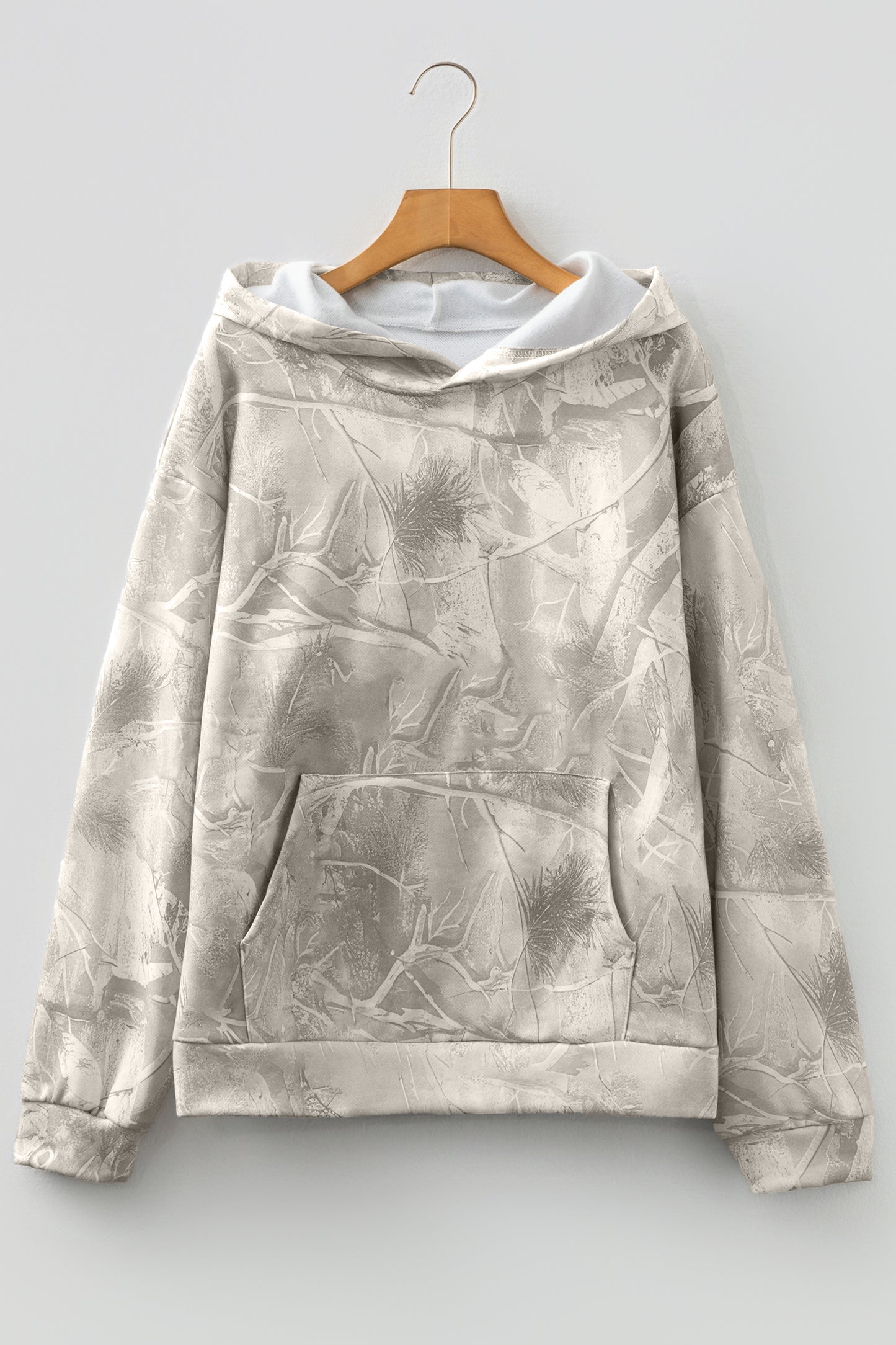 Gray Camouflage Woodland Print Oversized Sporty Hoodie
