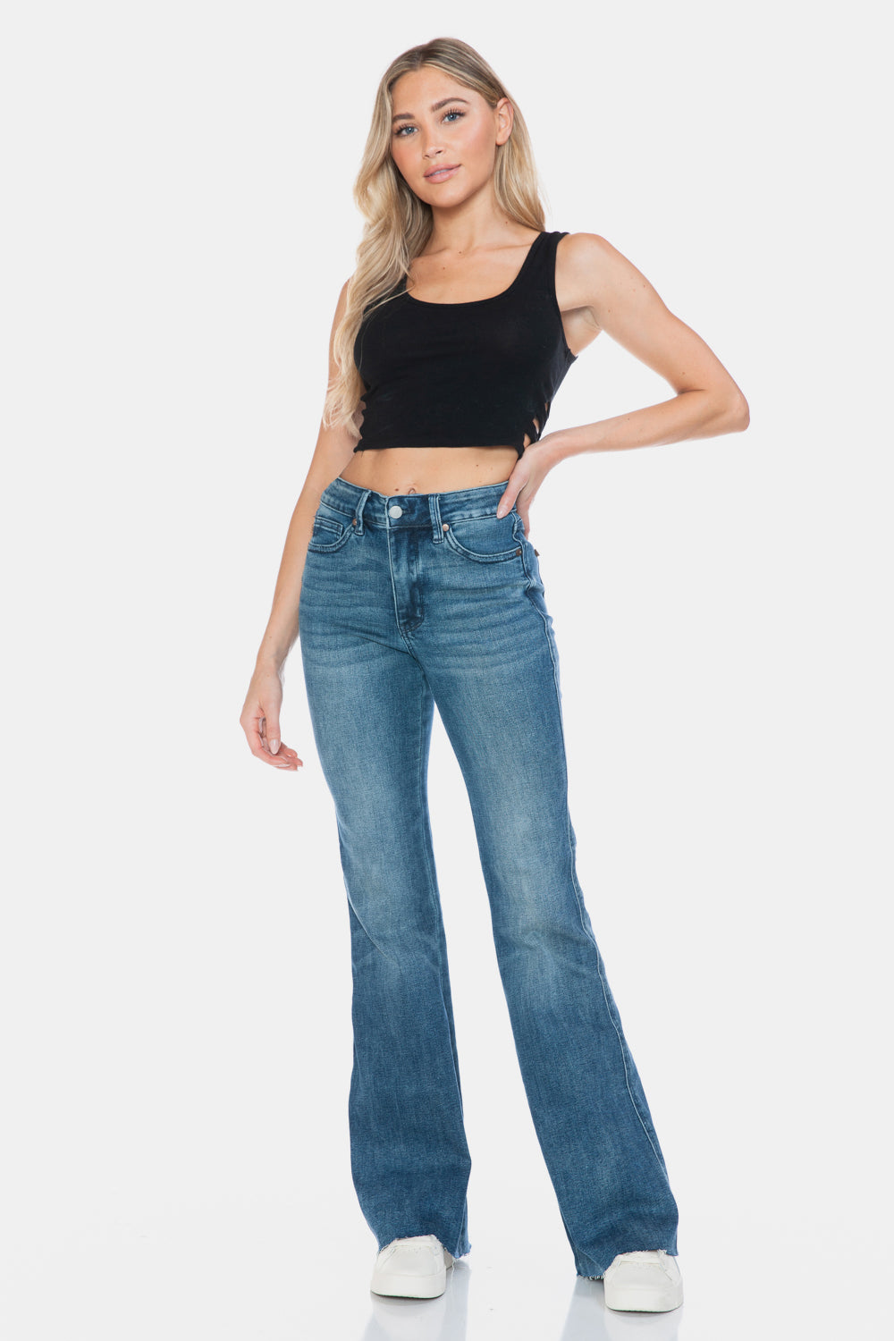 Judy Blue Full Size Tummy Control Cut Hem Flare Jeans - Scarlett's Riverside Boutique 