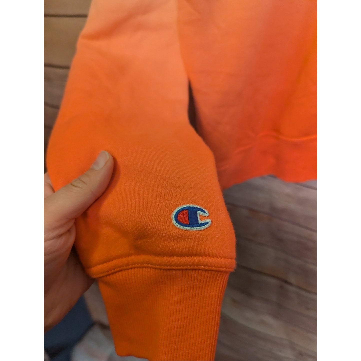 Champion Reverse Weave Sweatshirt Large Orange Ombre Crewneck Pullover Logo Slee