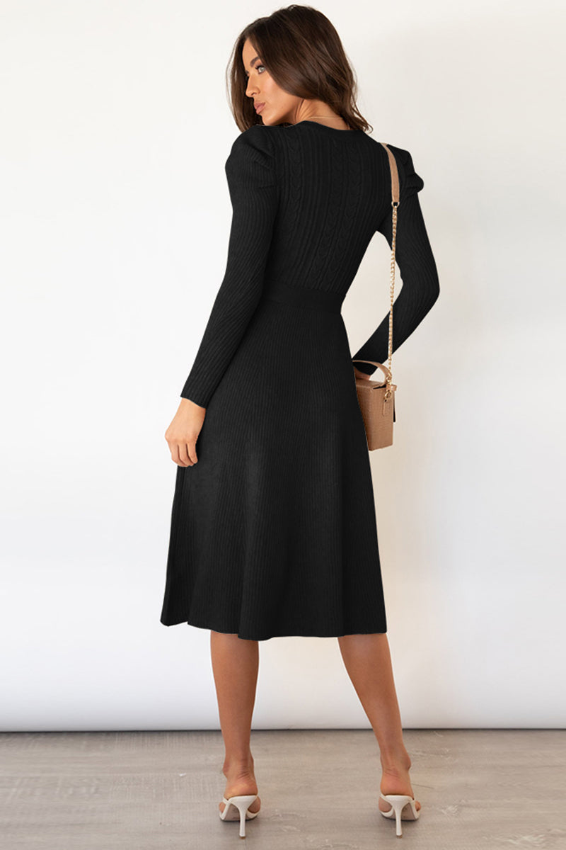 Round Neck Long Sleeve Tie Waist Sweater Dress - Scarlett's Riverside Boutique 