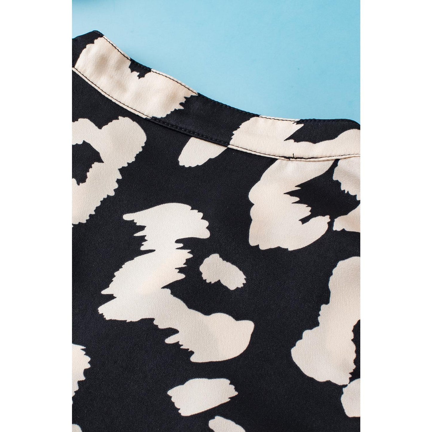 Black Leopard Ruffled Flutter Sleeve Split Neck Blouse Print Sexy Womenswear Animal Feminine Top Shirts Piece