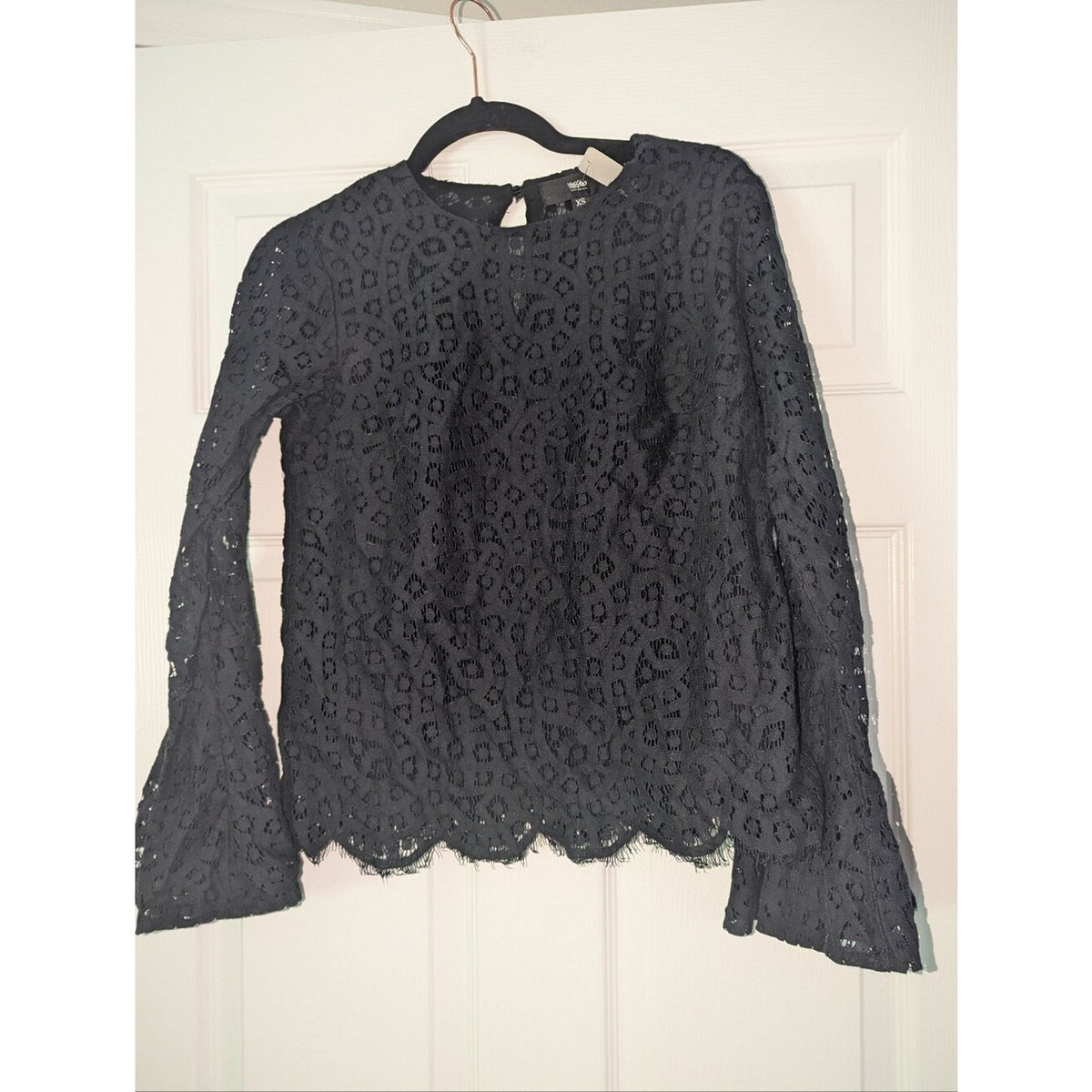 Wild Fable Black Lace Eyelet Bell Sleeve Blouse Women’s XS Boho Goth Top