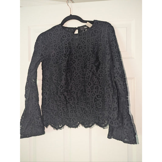 Wild Fable Black Lace Eyelet Bell Sleeve Blouse Women’s XS Boho Goth Top