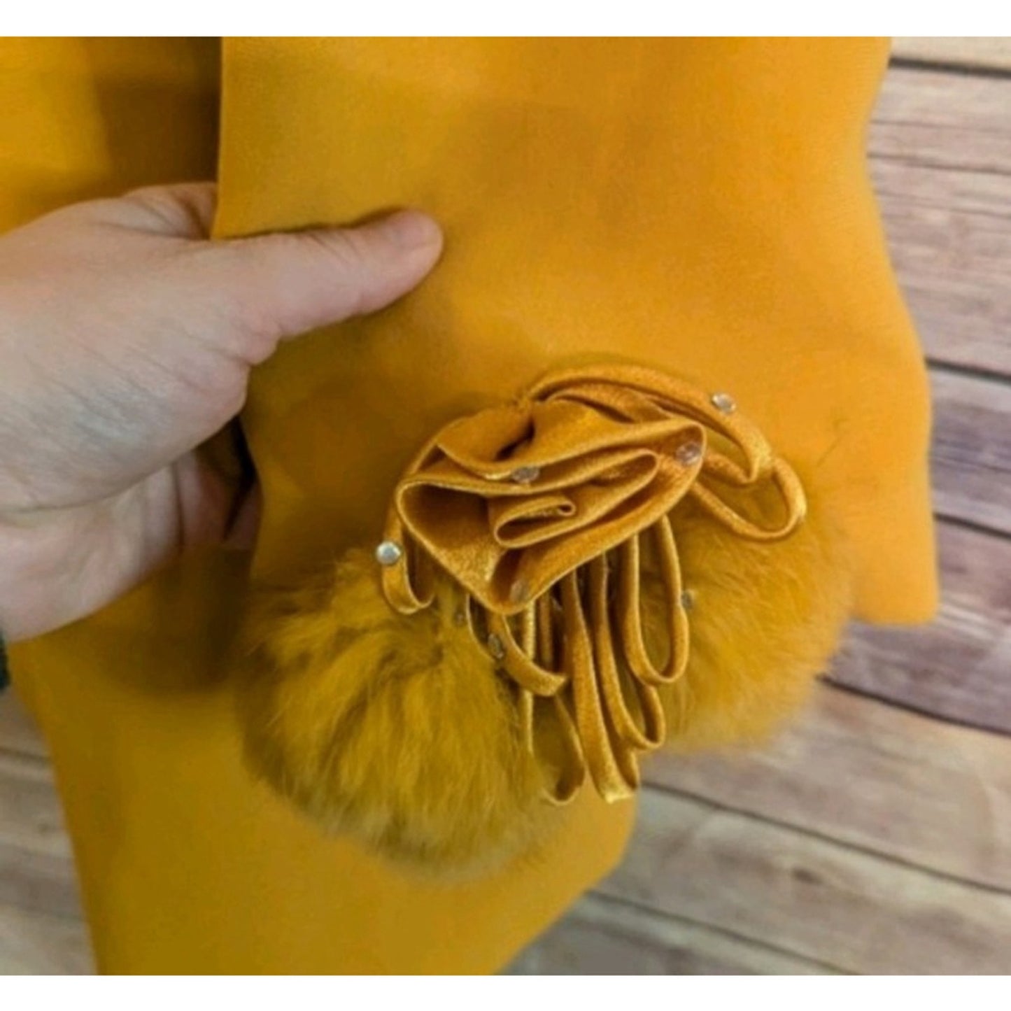 Vintage 70's Statement Coat,Studio C Collection 24W Mustard Faux Fur Pom Pom