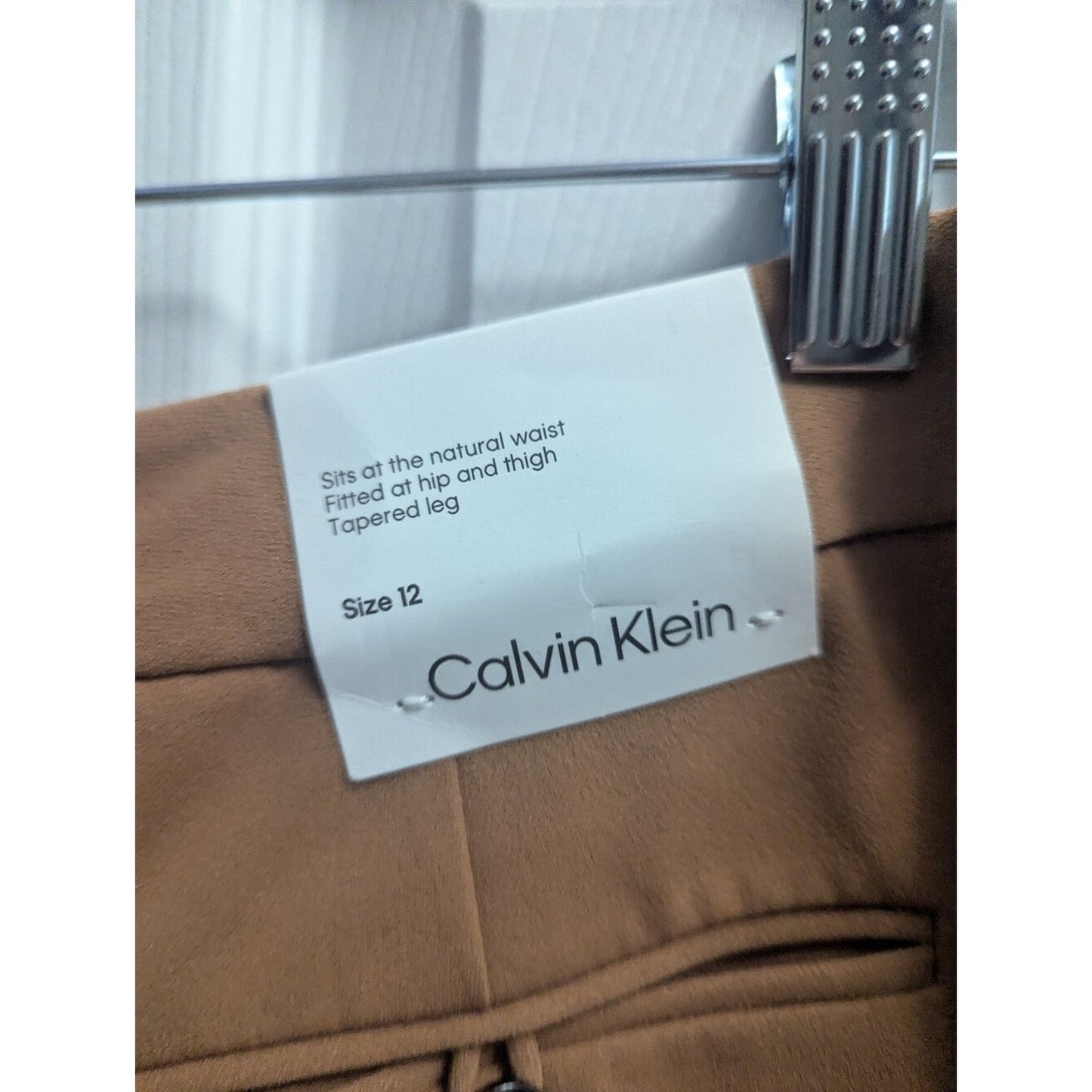 NWT Calvin Klein Camel Faux Suede Tapered Leg Pants Size 12 Inseam 32"