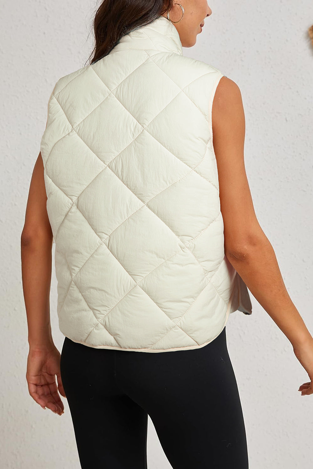 Beige Quilted High Neck Button Up Pocket Vest Coat - Scarlett's Riverside Boutique 