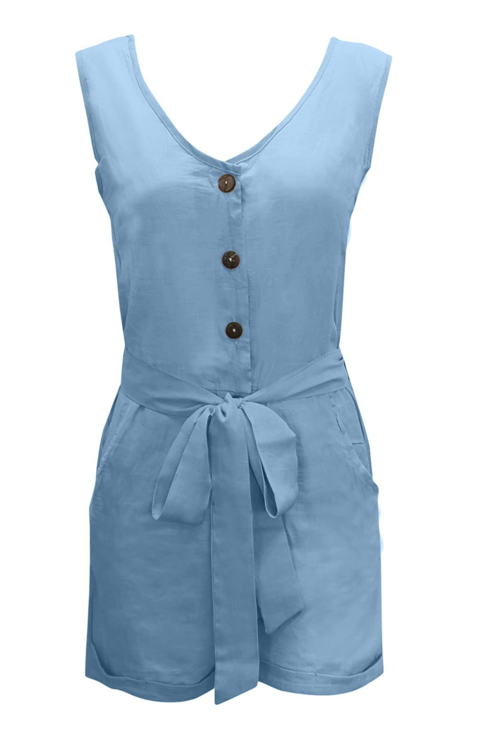 Full Size Tied V-Neck Sleeveless Romper with Pockets - Scarlett's Riverside Boutique 