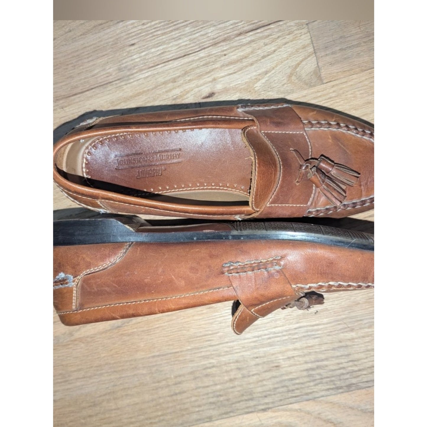 Johnston & Murphy Mens Tassel Loafers Brown Leather Moc Toe Slip On Dress Shoes