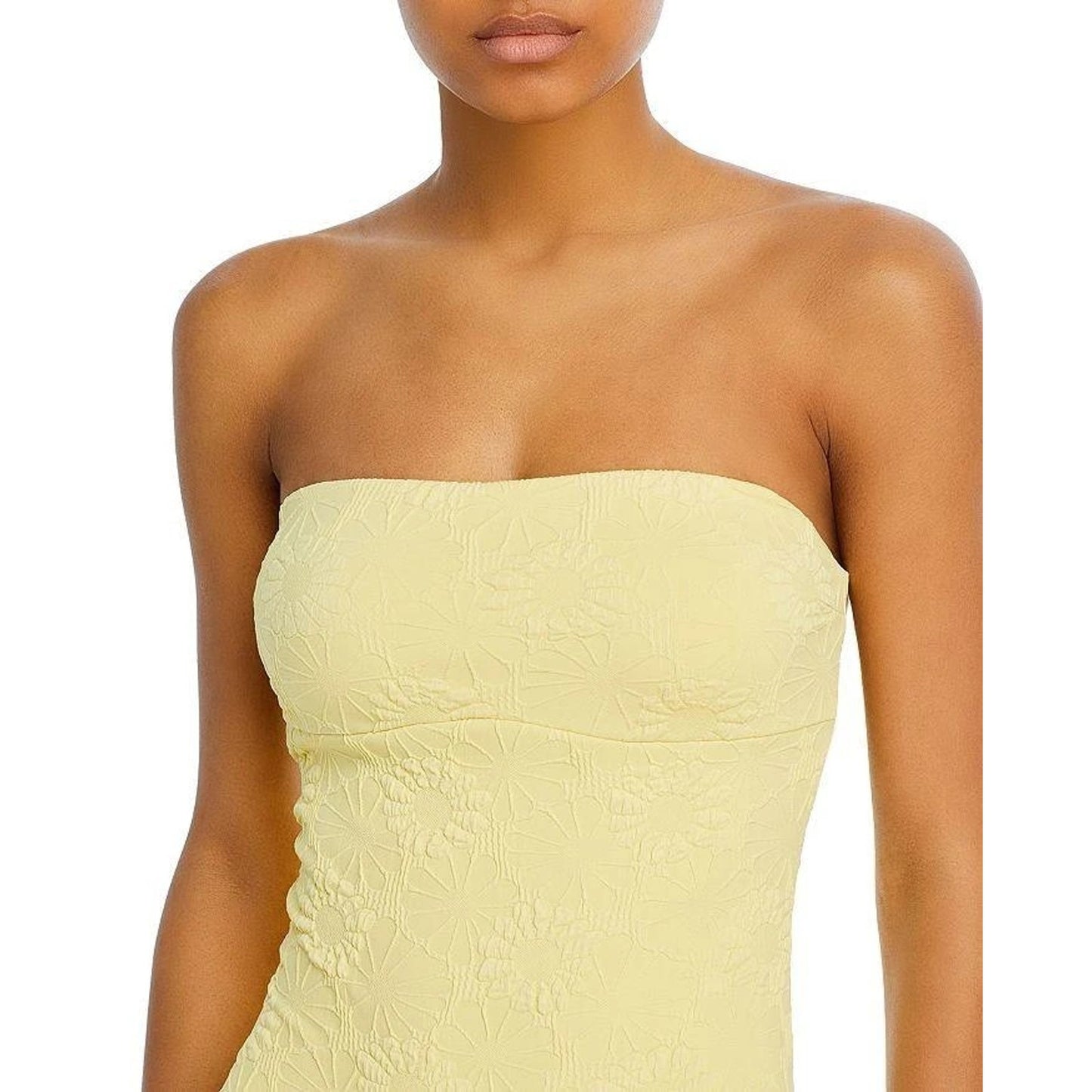 AQUA Bandeau One Piece Swimsuit Small Yellow Textured Cutout Back Strappy #G50