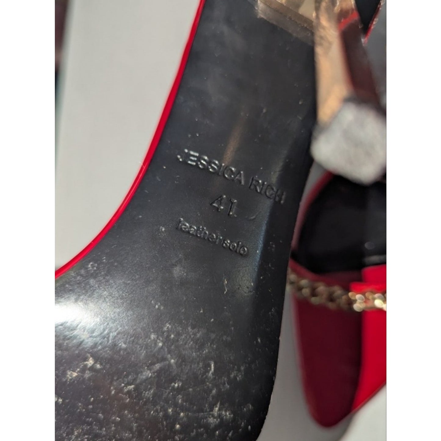 Jessica Rich Red Patent Chain Strap Stiletto Heels Women’s EU 41 Pointed Toe Pum