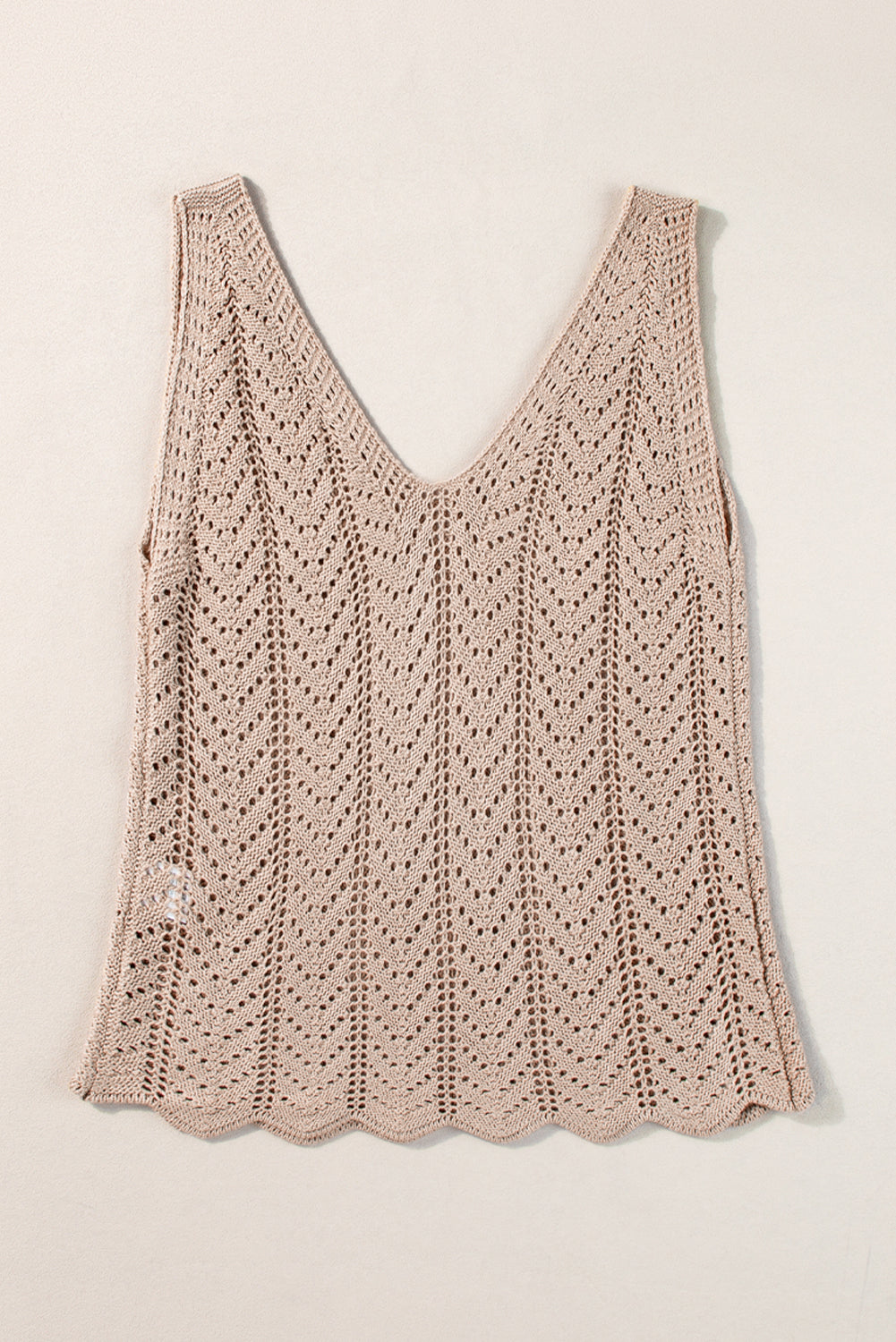 Pale Khaki Scalloped Hem V Neck Crochet Knit Vest - Scarlett's Riverside Boutique 