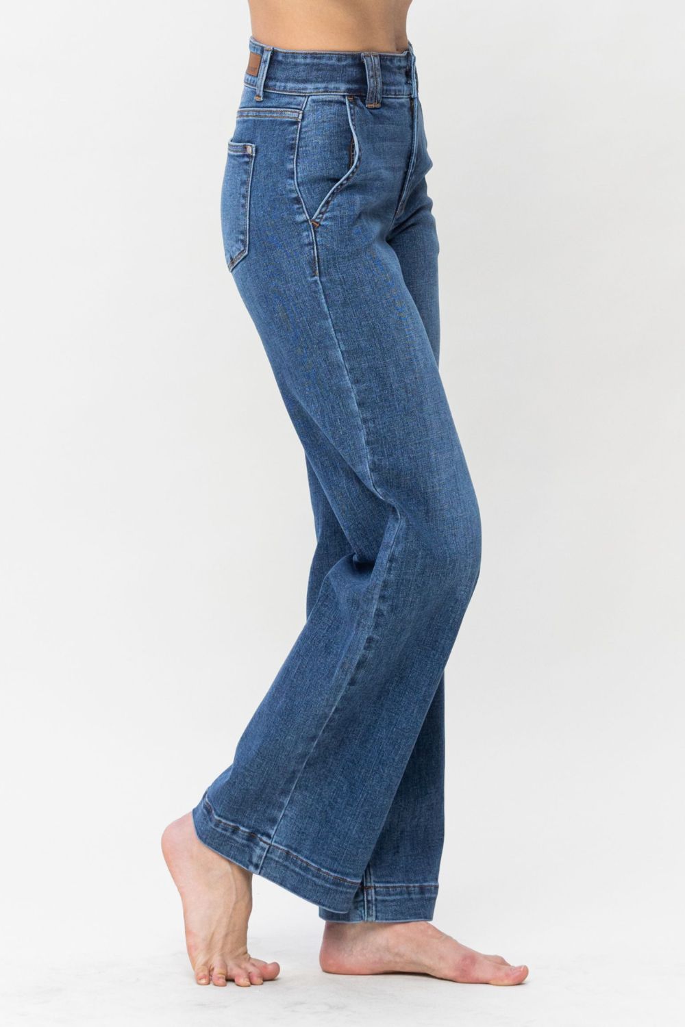 Judy Blue Full Size Double Button Wide Leg Jeans. Inseam 32" - Scarlett's Riverside Boutique 