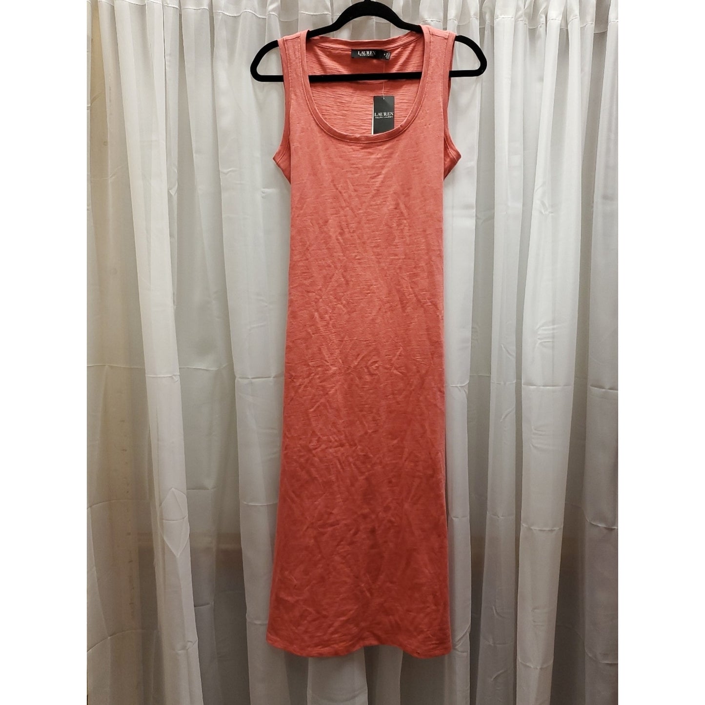 Ralph Lauren Coral Sleeveless Midi Dress Size 8 Tie Waist Side Slit Casual