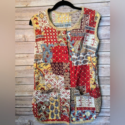 Cottagecore, Vintage Patchwork Quilted Vest Women Boho Handmade, One Of A Kind