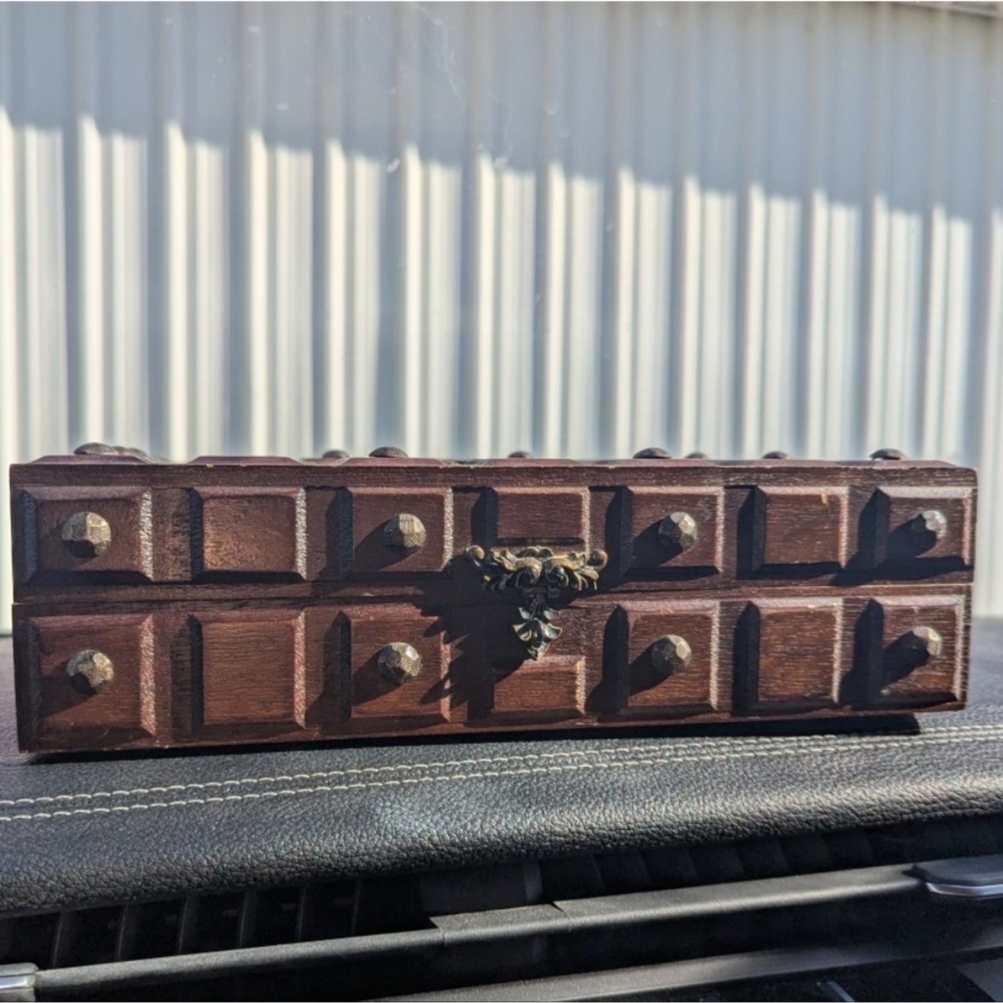 Vintage, Japanese Wood Jewelry Keepsake Box- Metal Double-Headed Eagle Crest