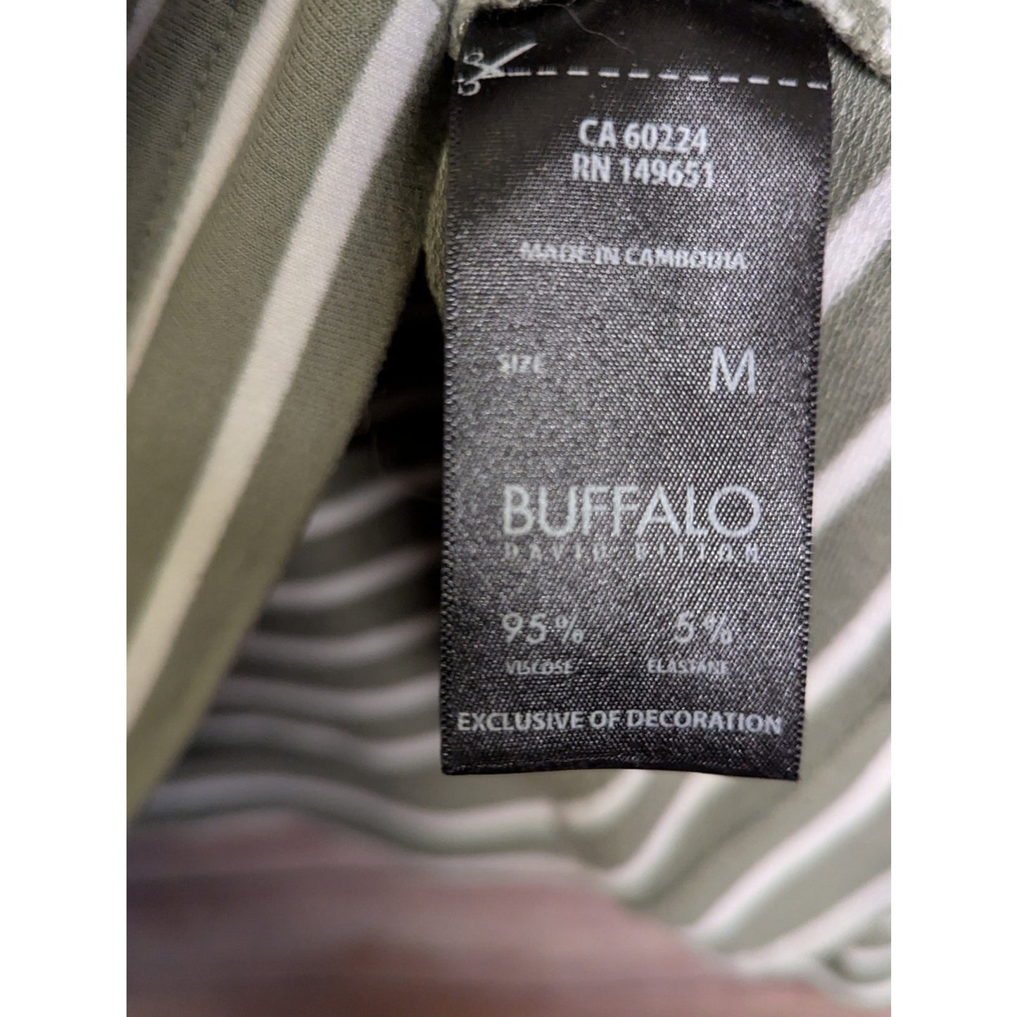 Buffalo David Bitton Hooded Striped Top Medium Olive Green White V-Neck Long Sle