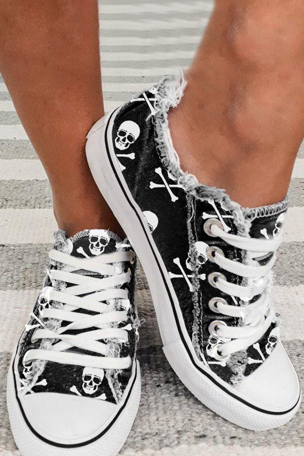 Black Skull Print Lace-up Canvas Sneakers - Scarlett's Riverside Boutique 