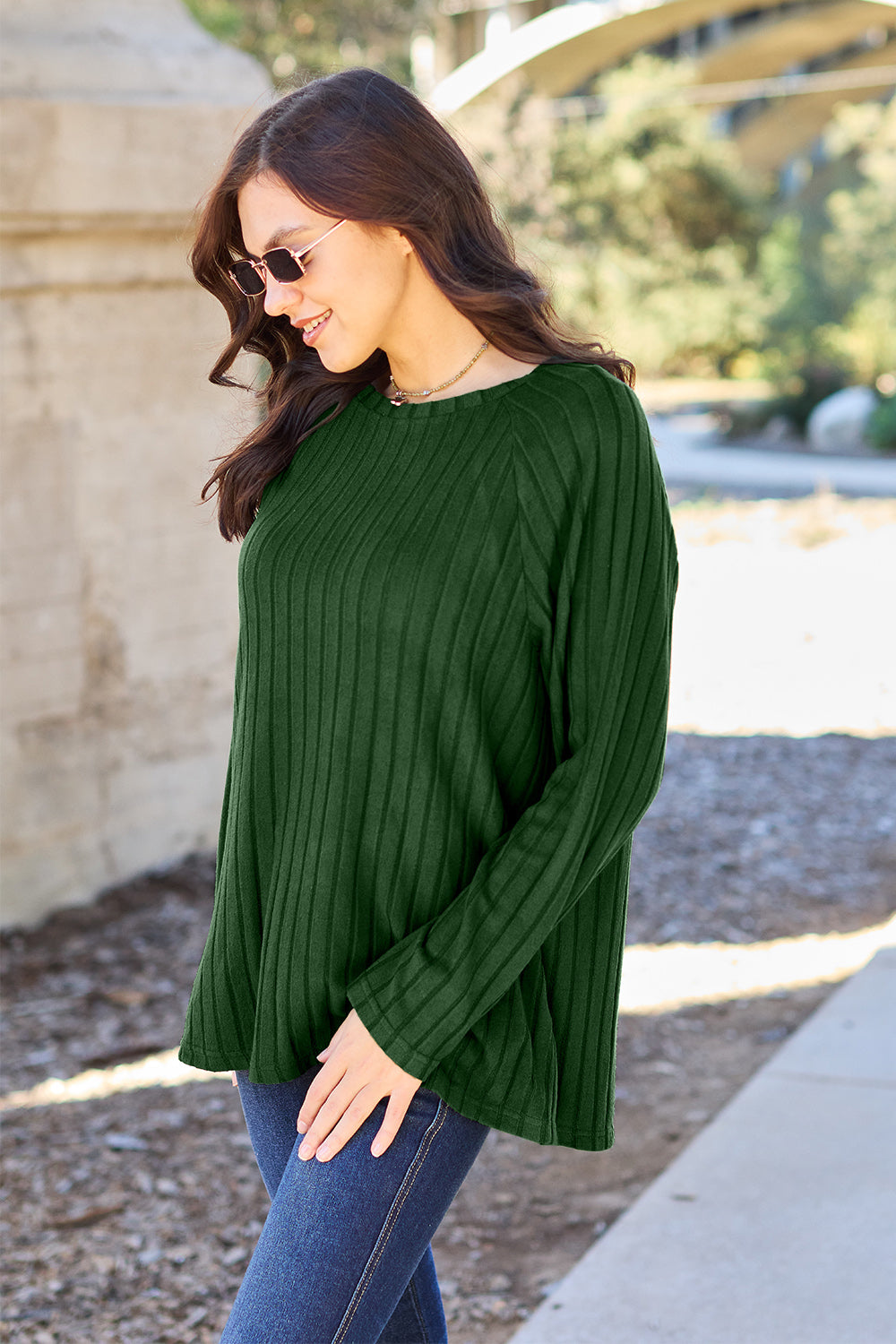 Basic Bae Full Size Ribbed Round Neck Long Sleeve Knit Top - Scarlett's Riverside Boutique 