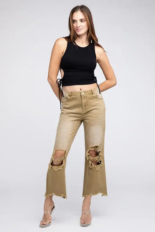 Distressed Vintage Washed Wide Leg Pants - Scarlett's Riverside Boutique 