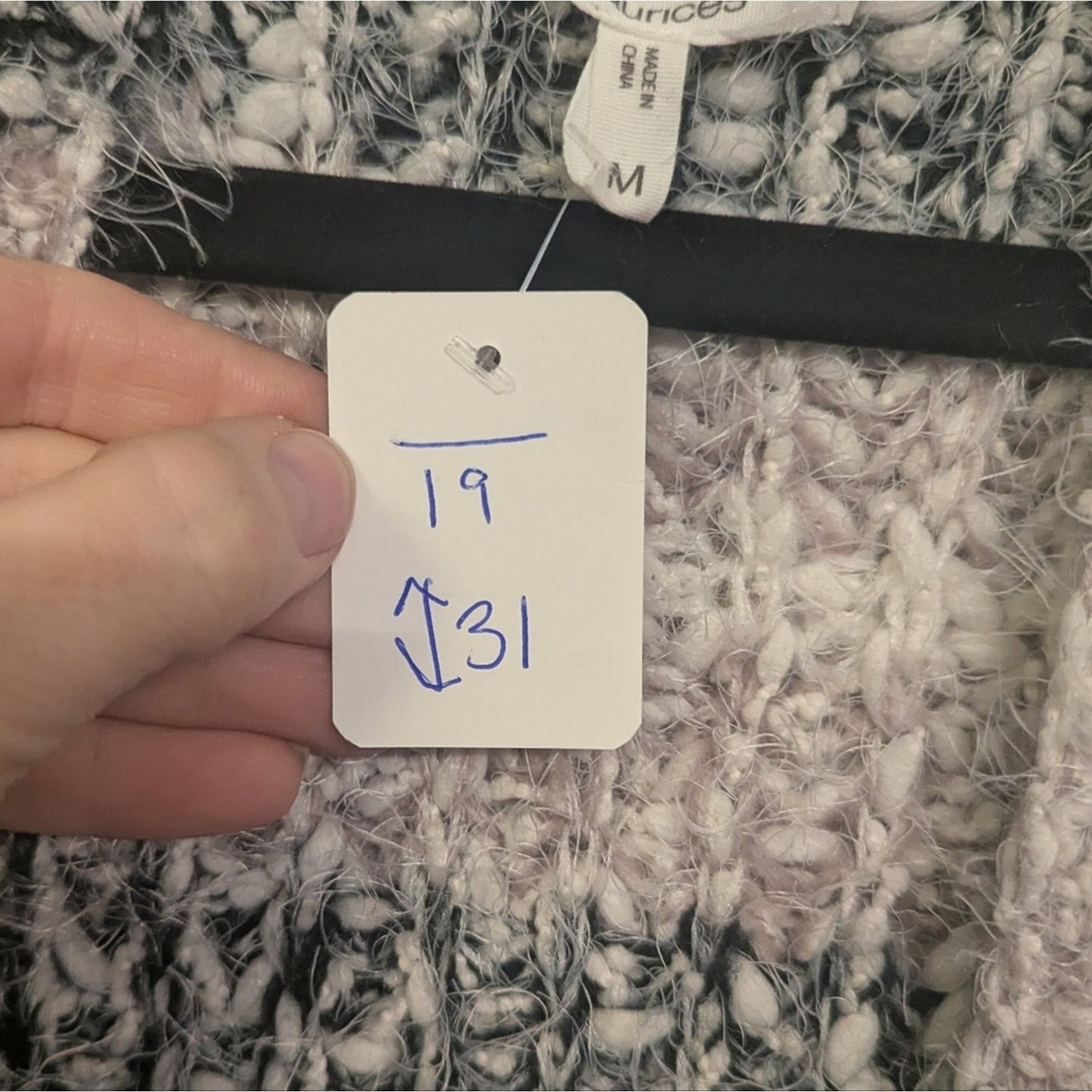 Maurices Size M, Chunky Knit Open Front Cardigan – Gray & Cream Striped Cozy.C34