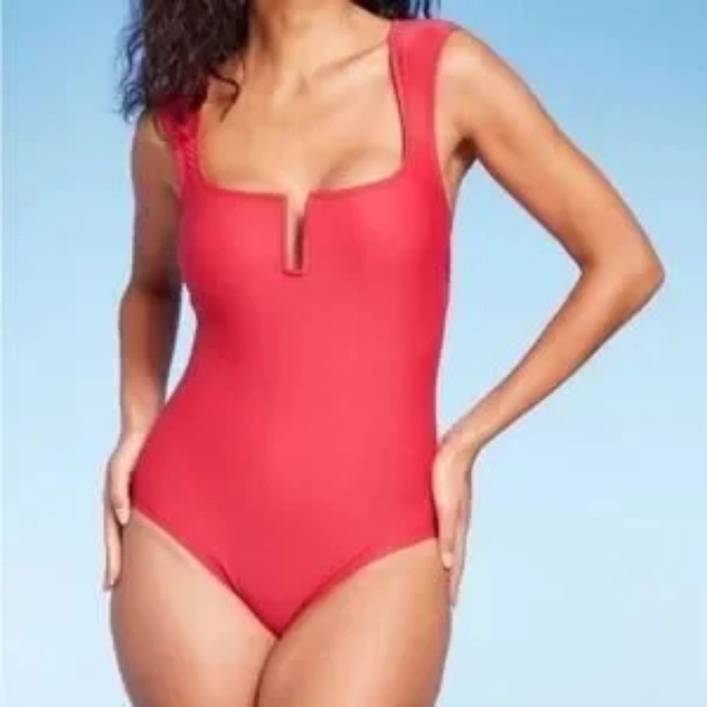 NWT Kona Sol Red One Piece Swimsuit Size M Square Neck Shelf Bra. Sz S #G32