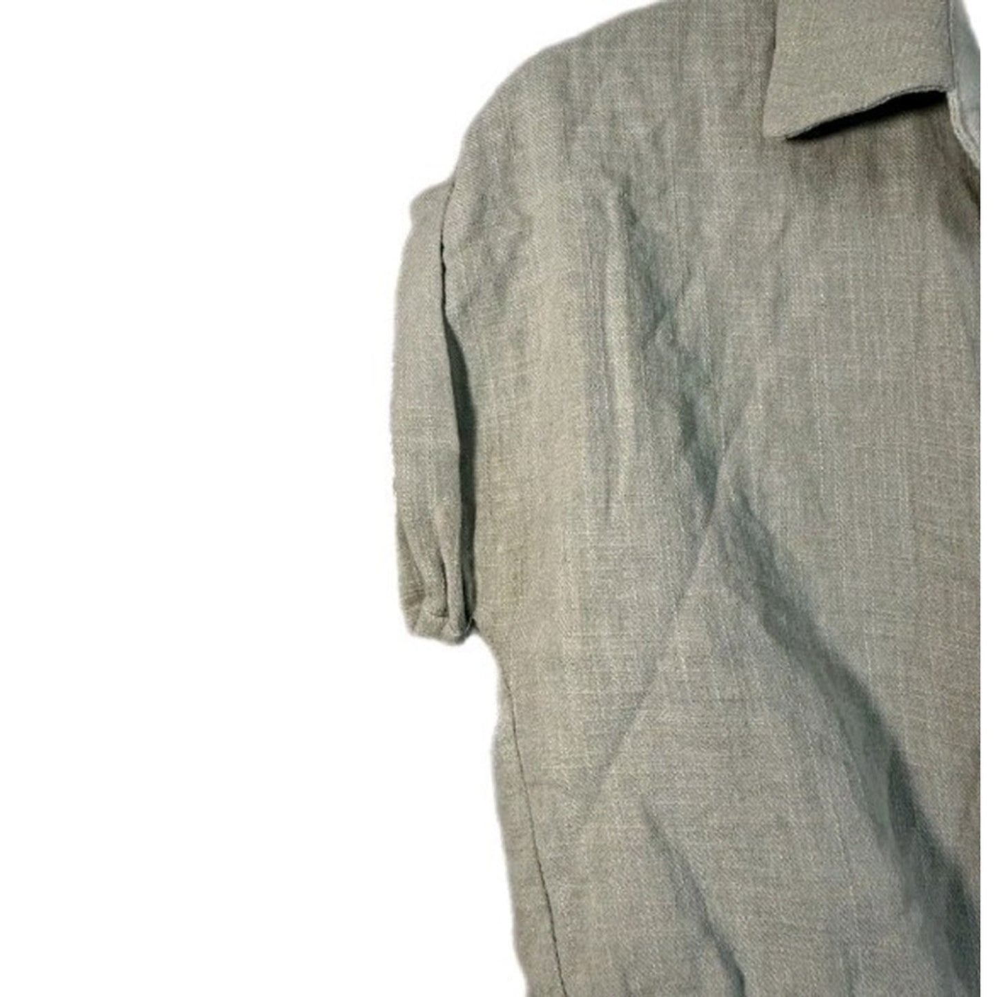 Better Together XS 100% Cotton Button Front Top Sage Green Short Sleeve Tie #G16