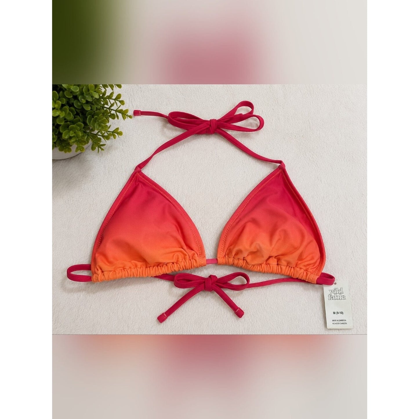 Wild Fable Bikini Top Womens M 8-10 Red Orange Ombre Triangle Halter Swim Top