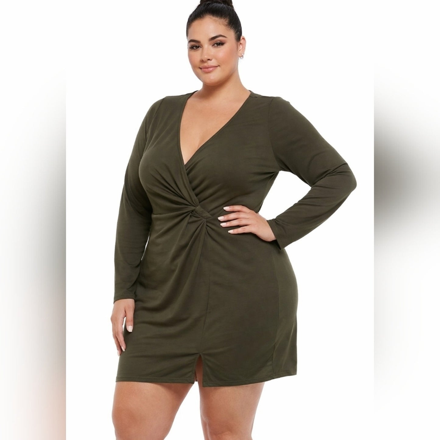 Olive Green Long Sleeve Wrap Dress. Sz XL. Trixxi Brand #B31