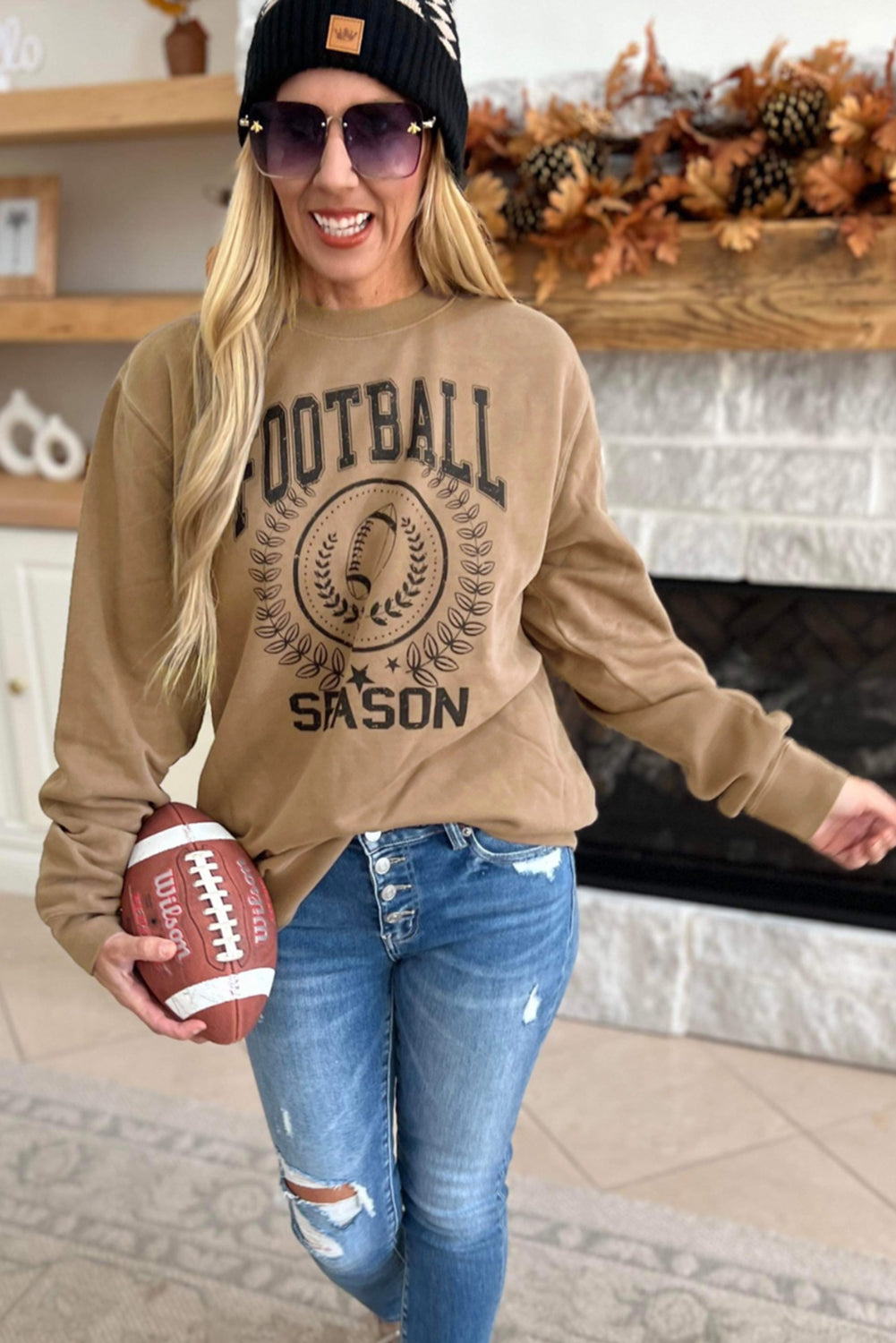 Khaki Rugby FOOTBALL SEASON Graphic Game Day Sweatshirt - Scarlett's Riverside Boutique 