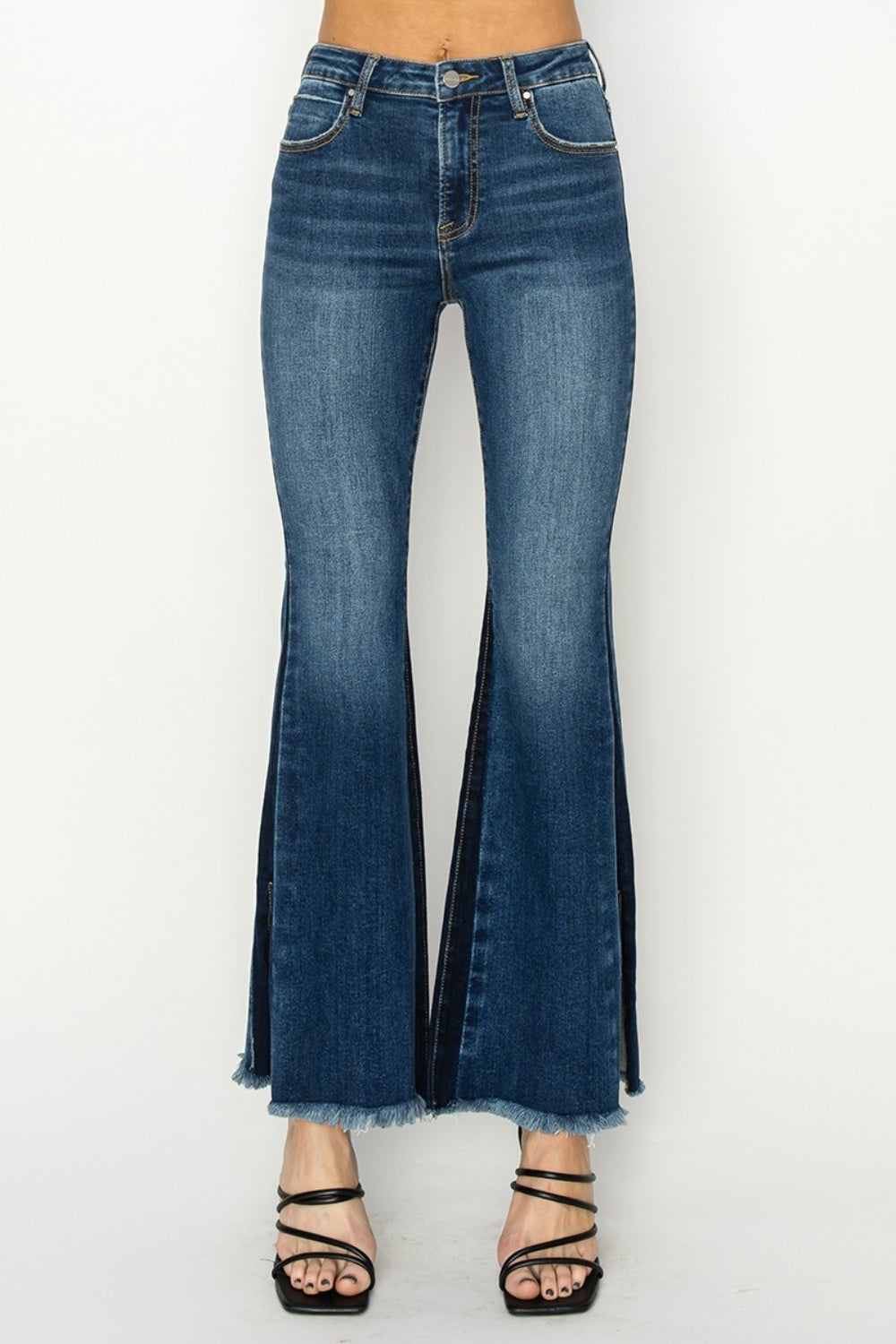 RISEN Full Size High Rise Side Shadow Seam Detail Slit Flare Jeans - Scarlett's Riverside Boutique 