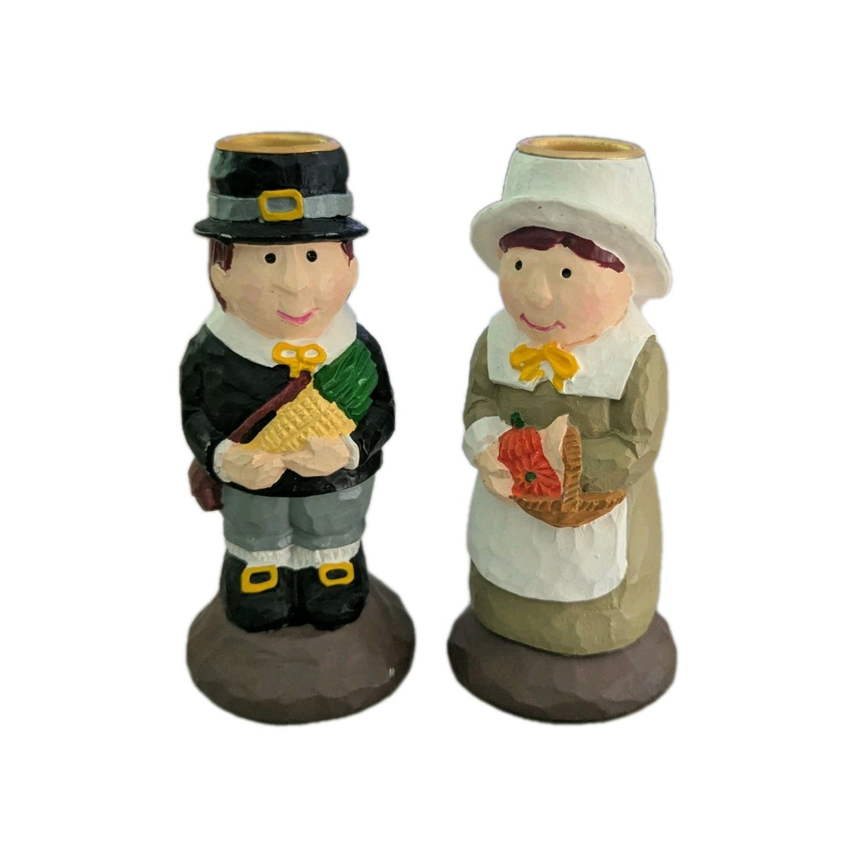 Teleflora Pilgrim Candle Holder Set Thanksgiving Fall Harvest Figurines Couple