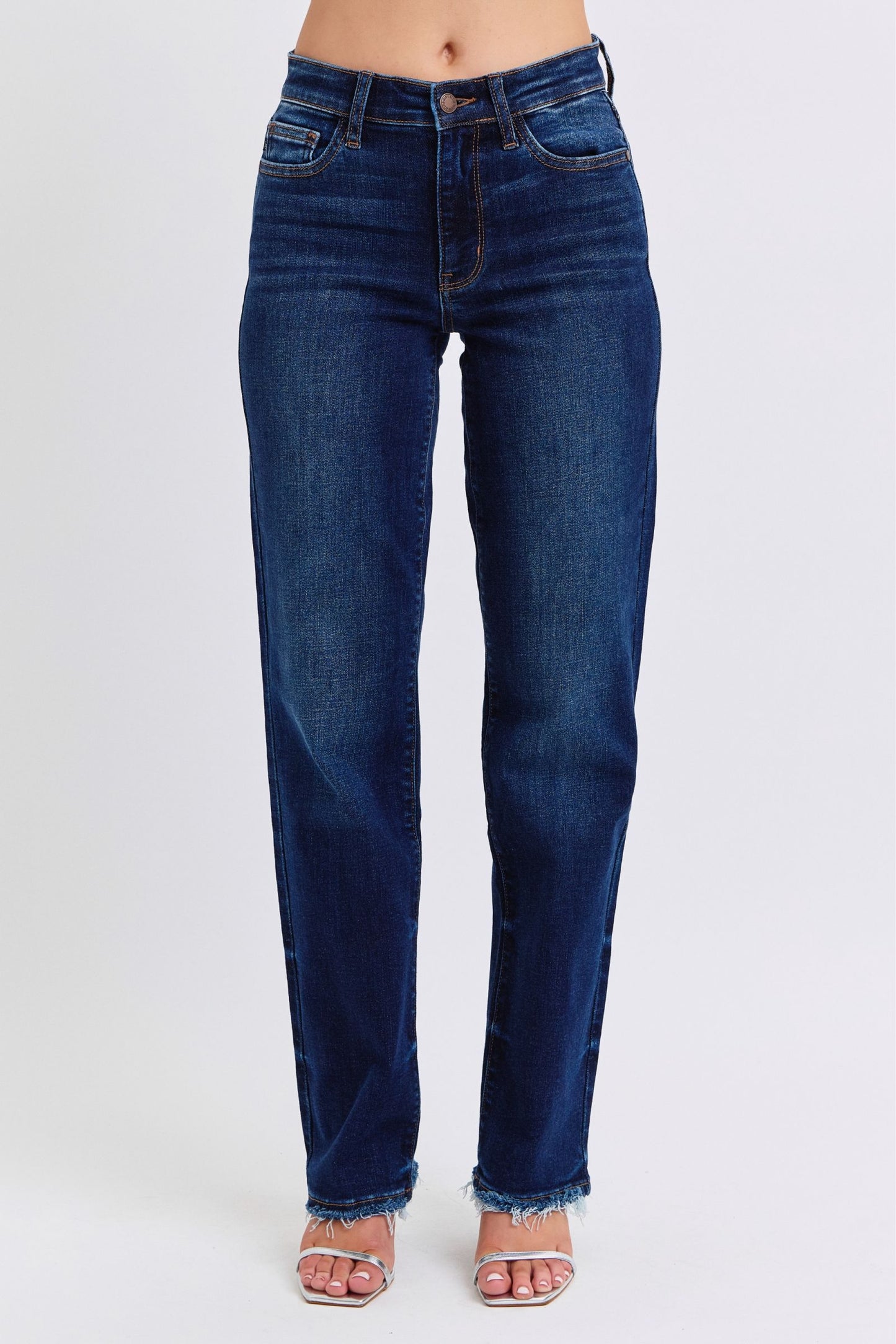 Judy Blue Full Size Raw Hem Straight Leg Jeans - Scarlett's Riverside Boutique 