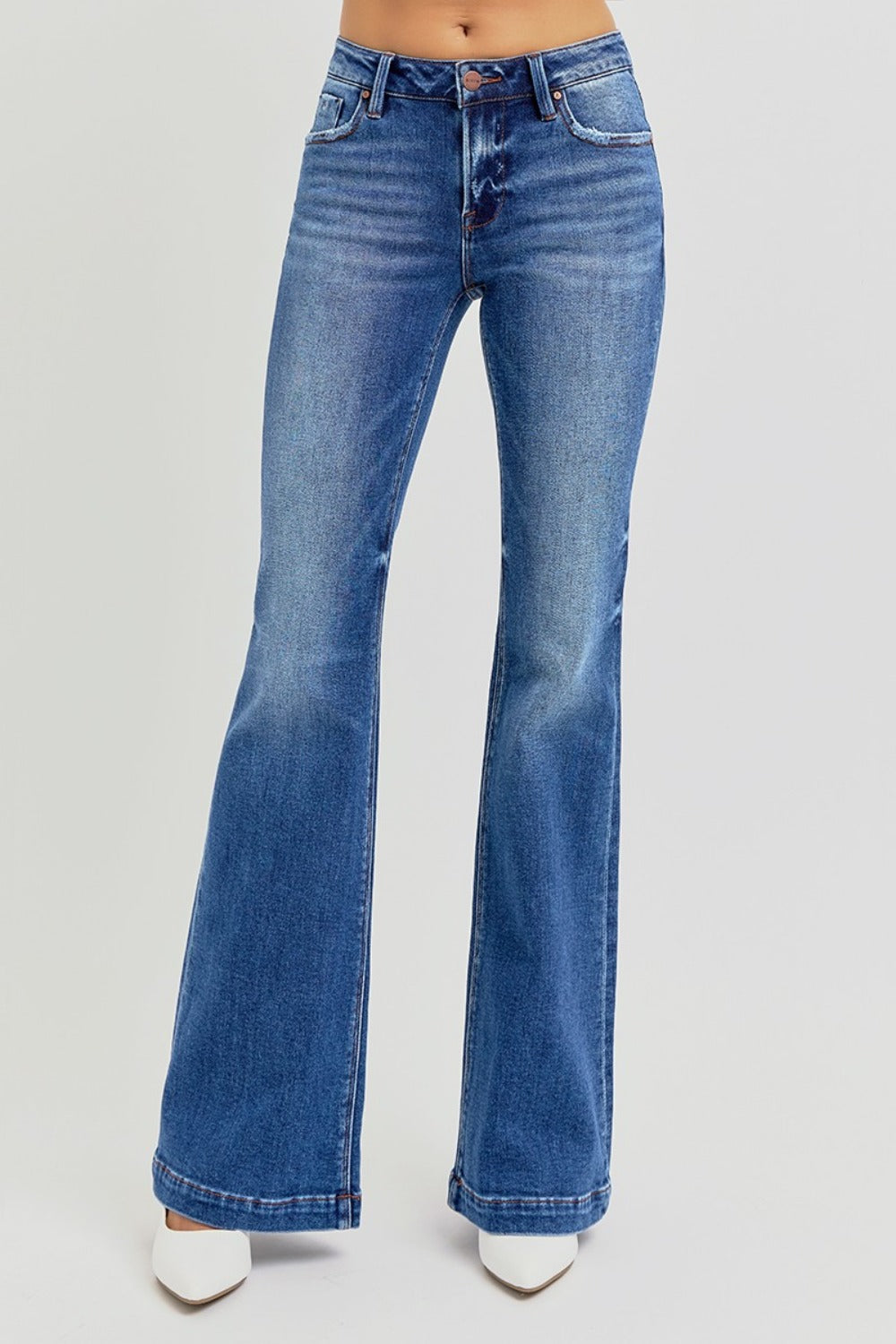 RISEN Full Size Low Rise Flare Jeans with Pockets - Scarlett's Riverside Boutique 