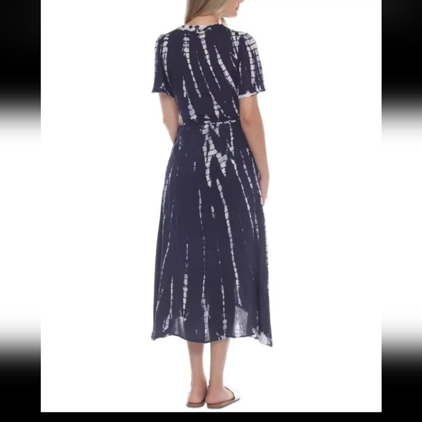 Raviya, Swim Navy and White Tie-Dye Wrap Midi Dress Size M NWTs