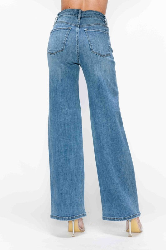 bytos Full Size High Rise Wide Leg Jeans with Pockets