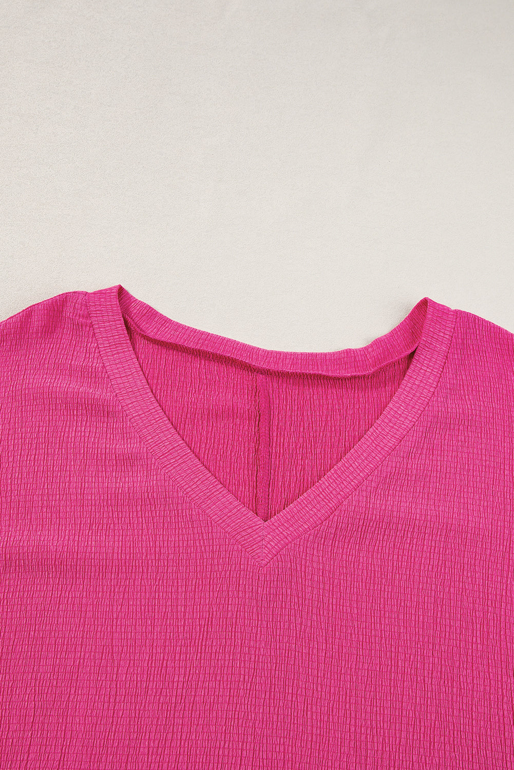 Bright Pink Textured V Neck Bubble Hem Plus Top - Scarlett's Riverside Boutique 