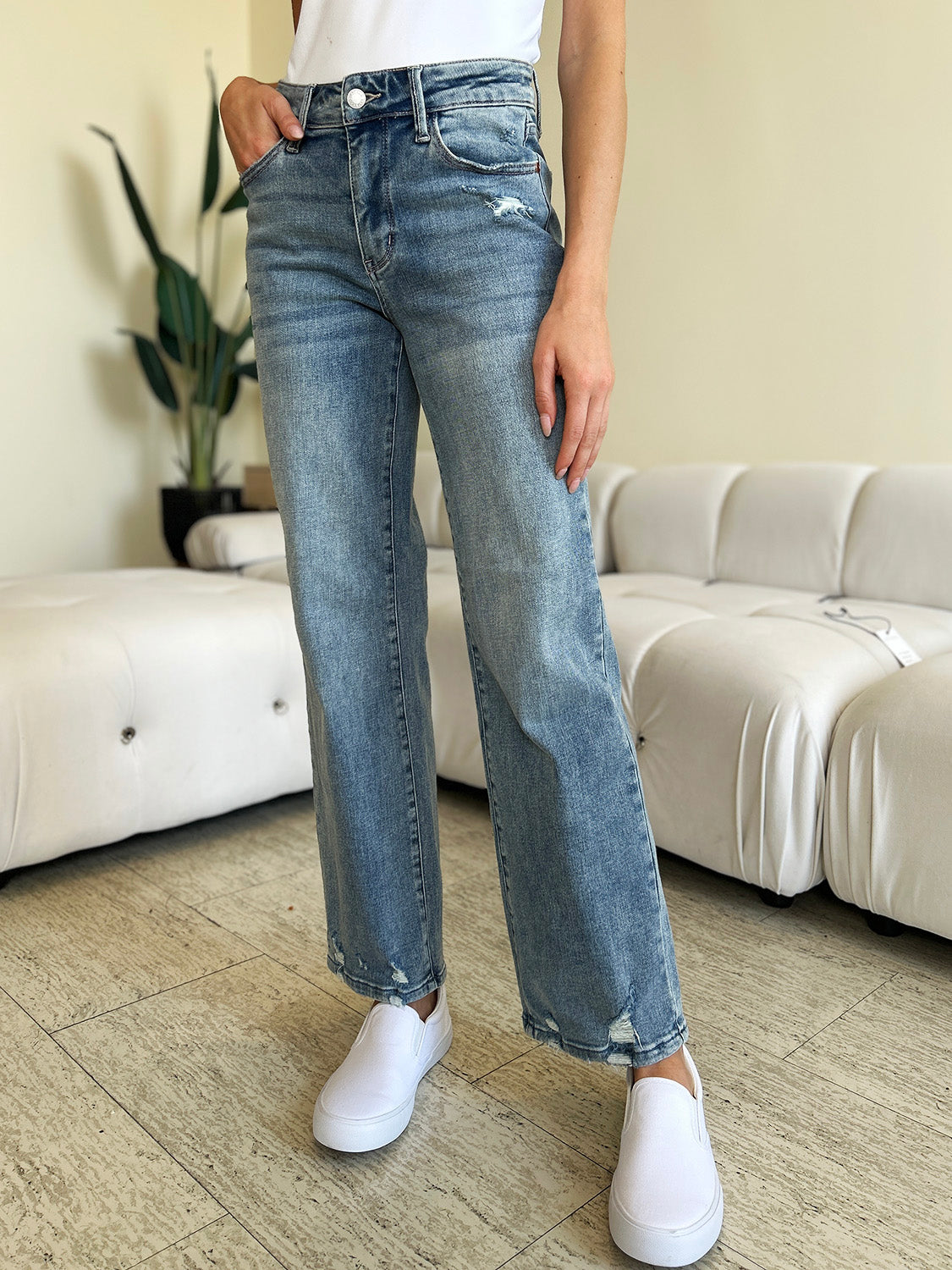 Judy Blue Full Size High Waist Distressed Straight Jeans - Scarlett's Riverside Boutique 