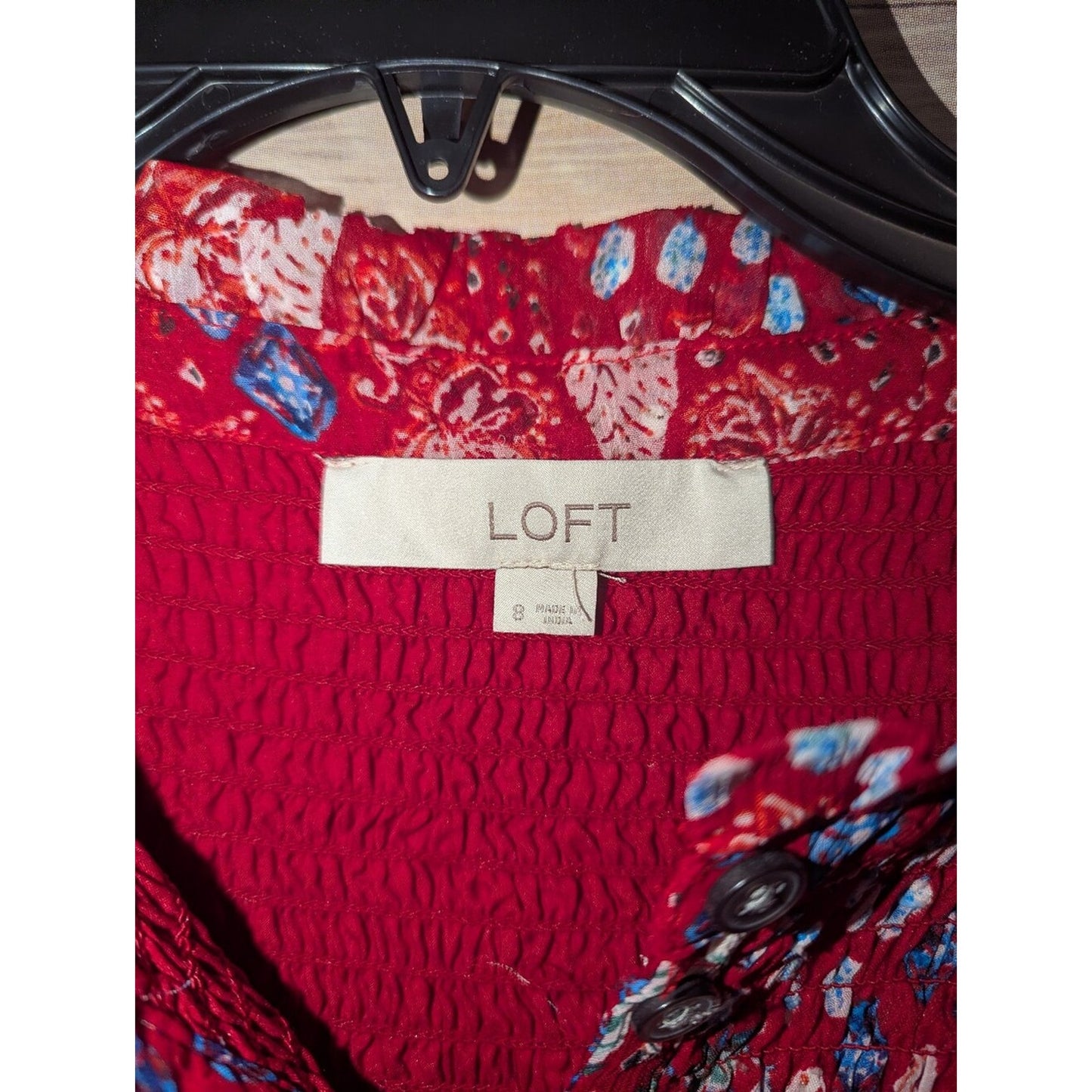 LOFT Red Floral Print Long Sheer-Sleeve Maxi Dress Sz 8