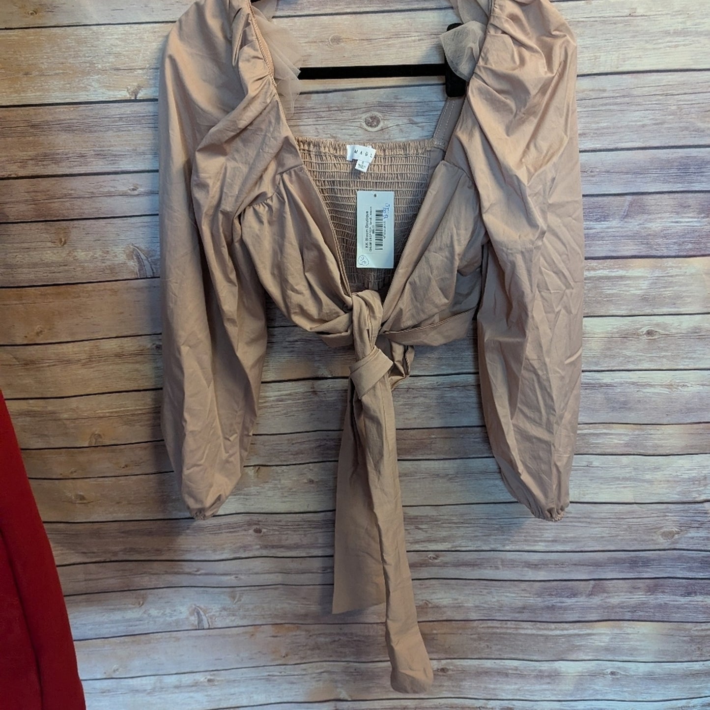 NWT MABLE angel bow tie front long sleeve blouse Sz S.