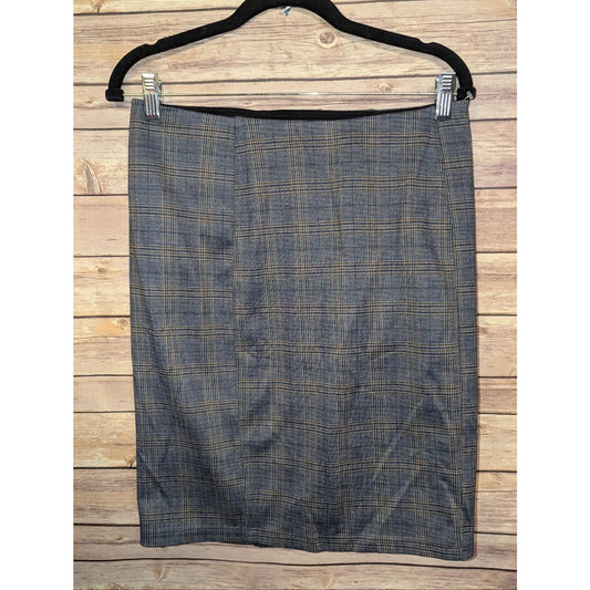 Liverpool Los Angeles Skirt Womens 8P Navy Khaki Plaid Pencil Career Stretch