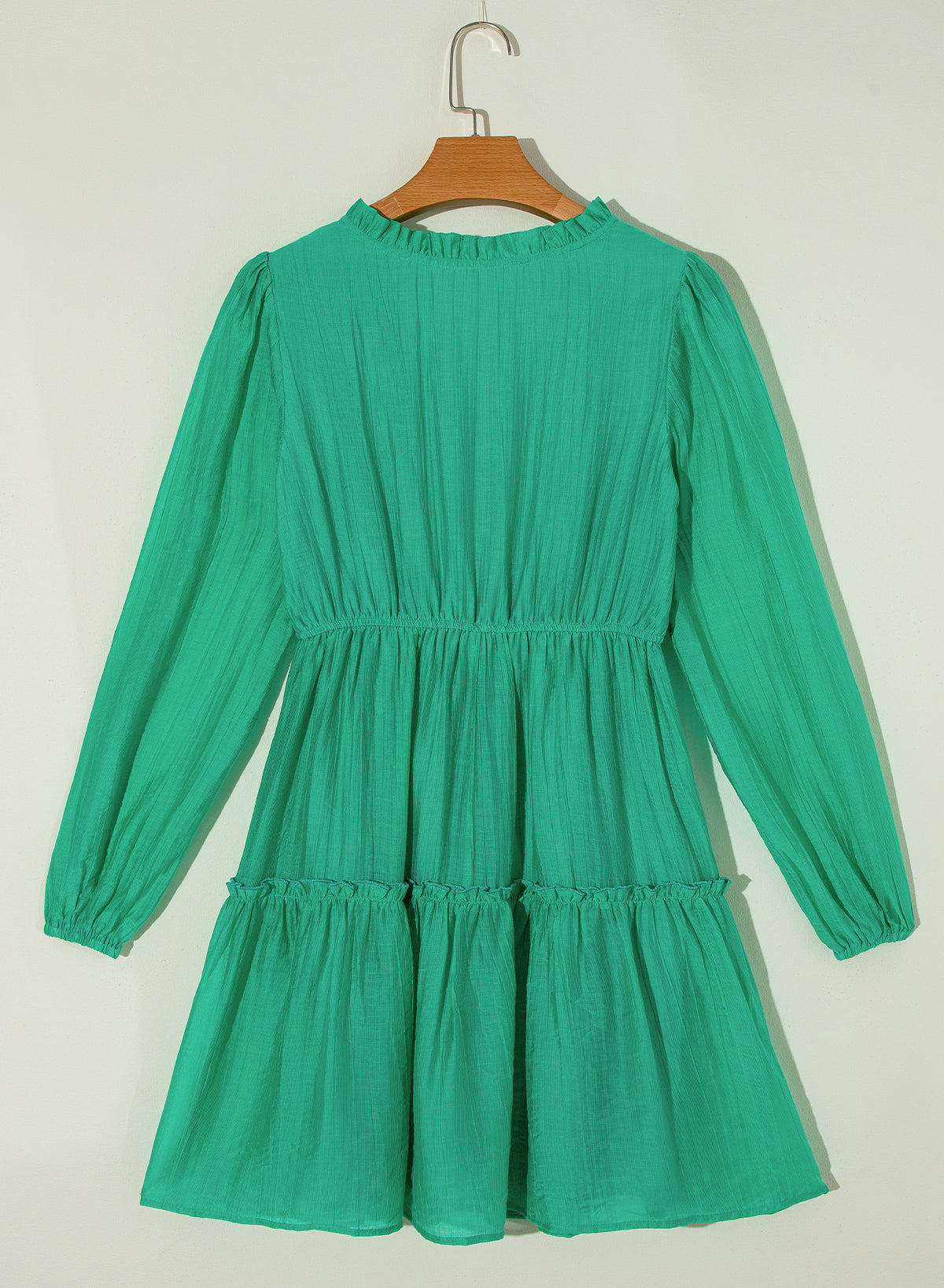 Sea Green Frilly V Neck Puff Sleeve Drawstring Shift Mini Dress - Scarlett's Riverside Boutique 