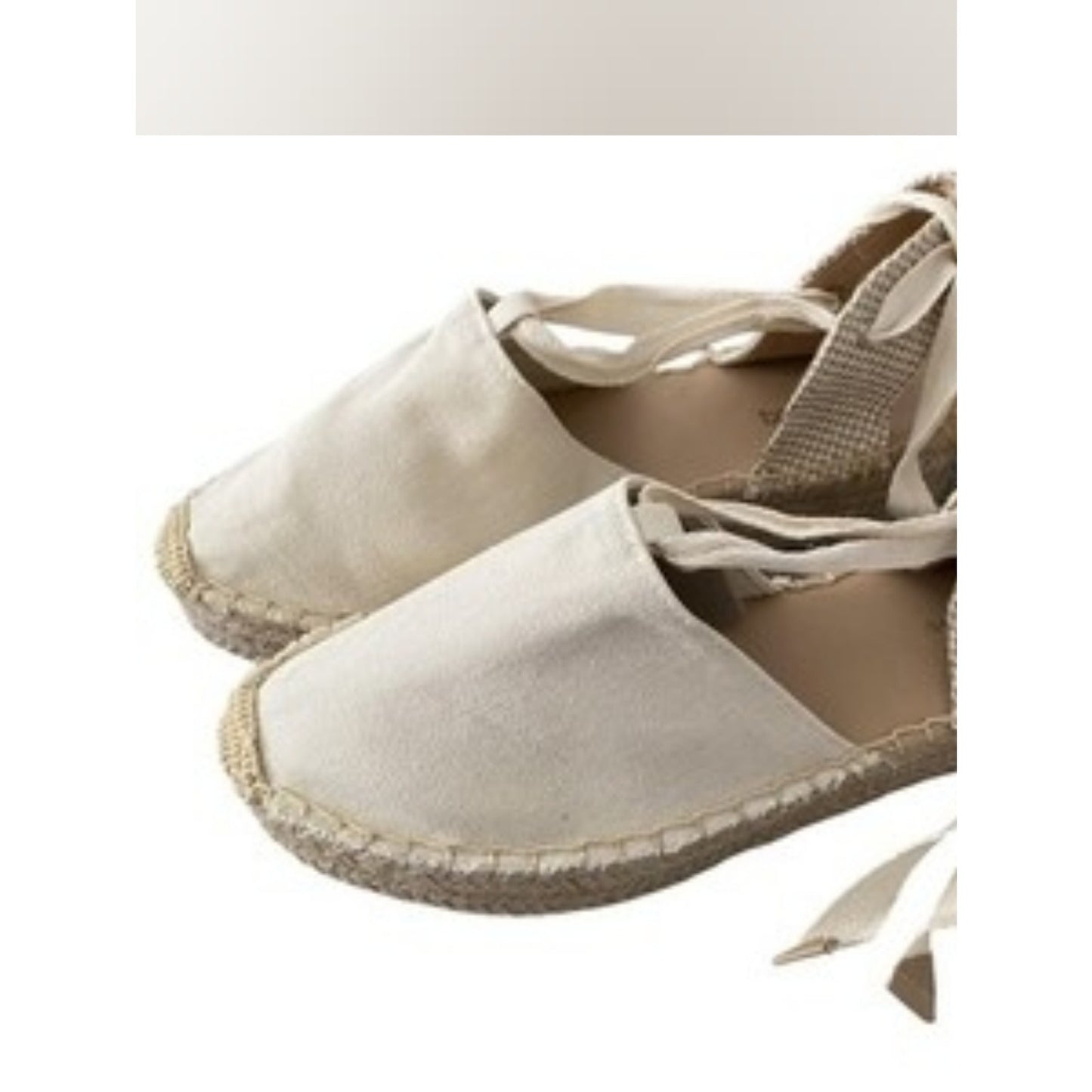 Soda Lace Up Espadrille Flats Women’s Size 8.5 Beige Canvas Ankle Wrap Casual