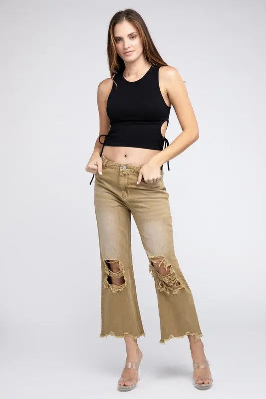 Distressed Vintage Washed Wide Leg Pants - Scarlett's Riverside Boutique 