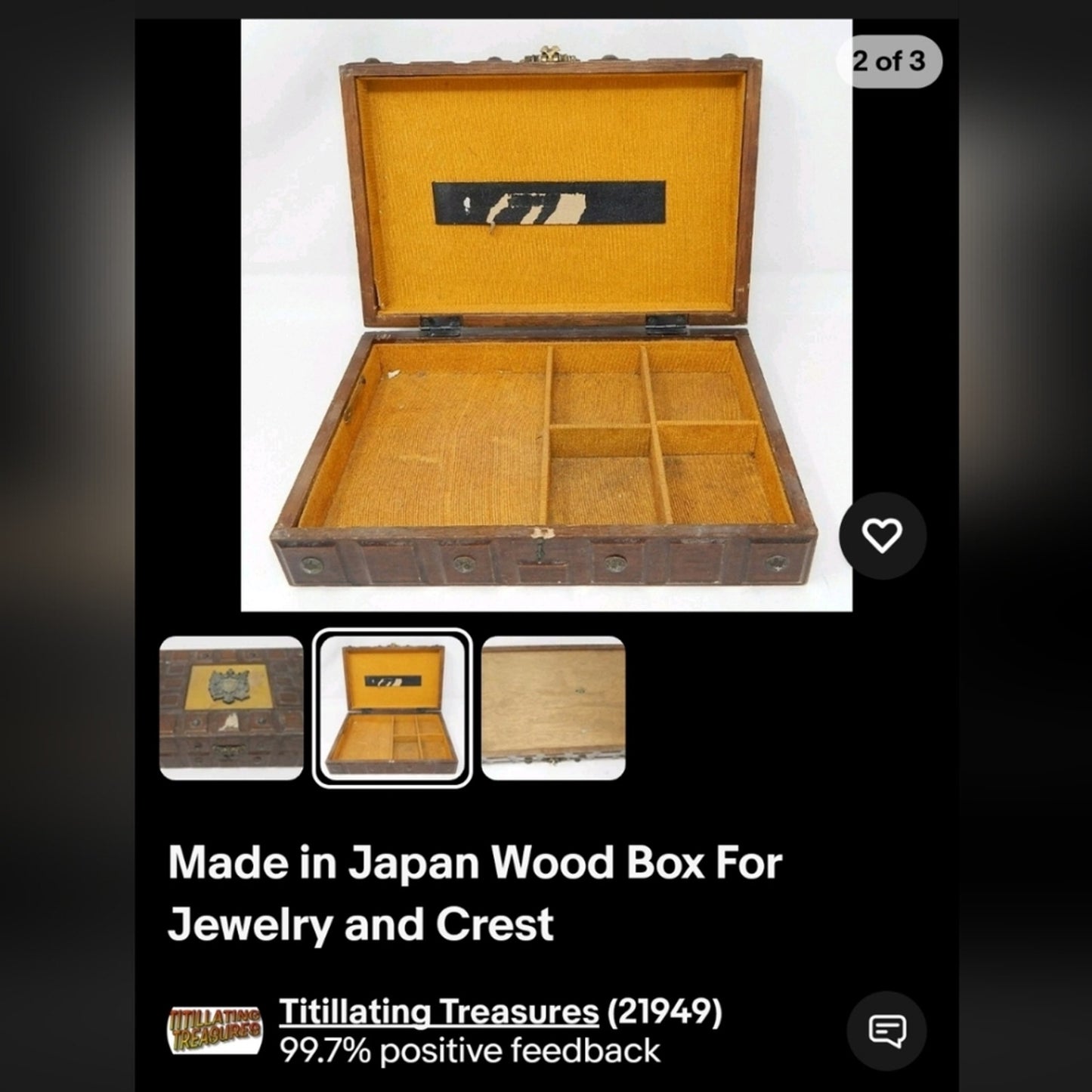 Vintage, Japanese Wood Jewelry Keepsake Box- Metal Double-Headed Eagle Crest