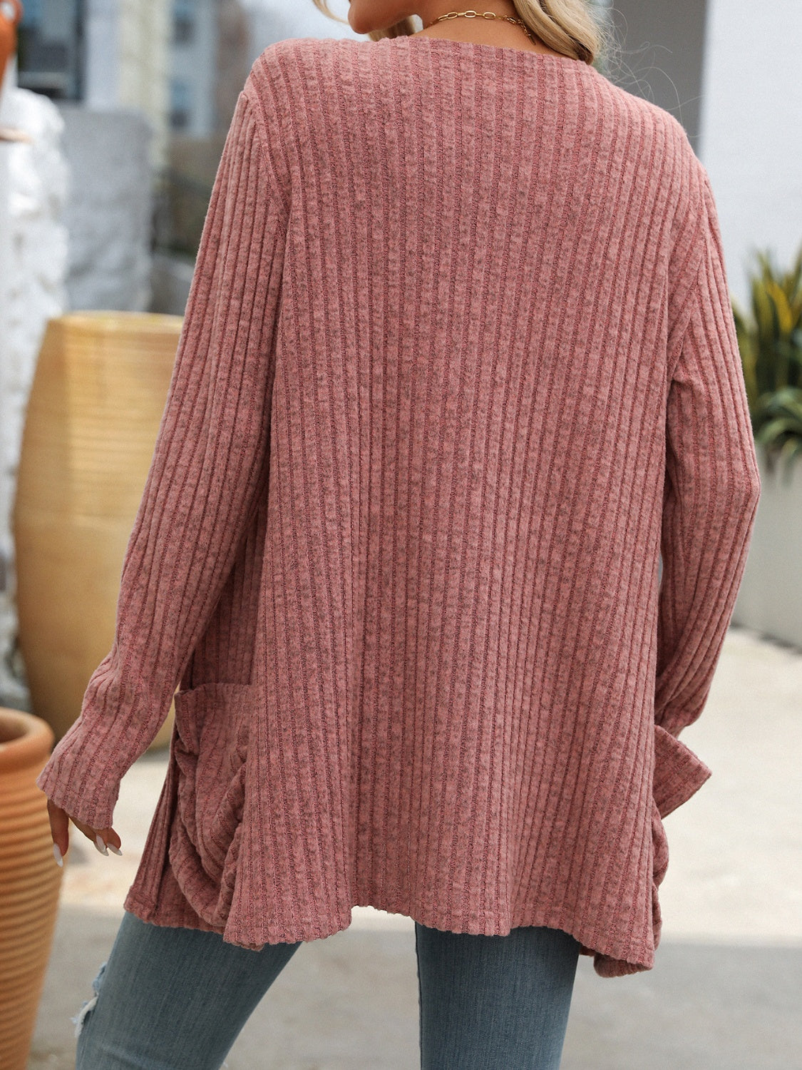 Open Front Long Sleeve Ribbed Cardigan - Scarlett's Riverside Boutique 