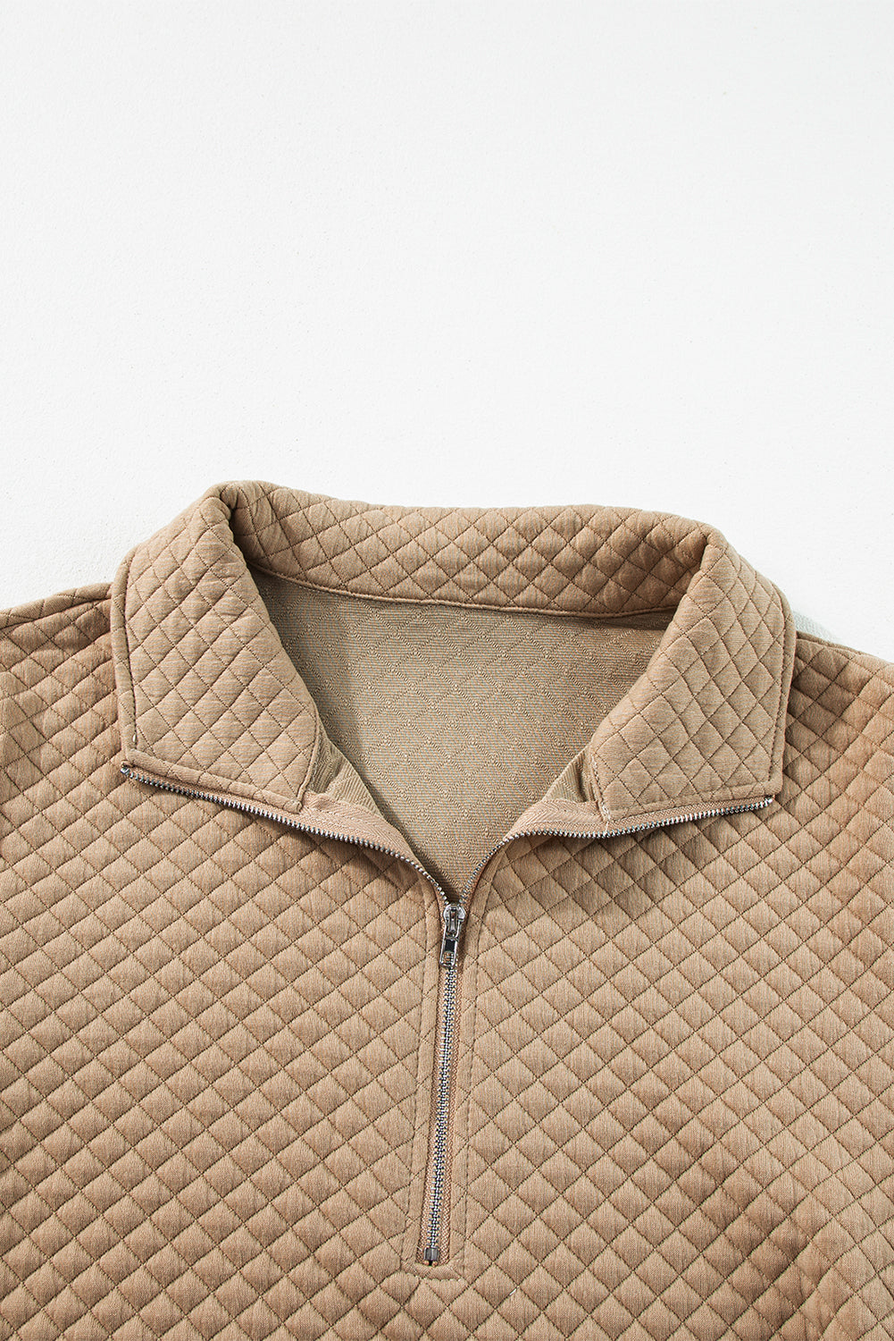 Pale Khaki Solid Half Zipper Quilted Pullover Sweatshirt - Scarlett's Riverside Boutique 