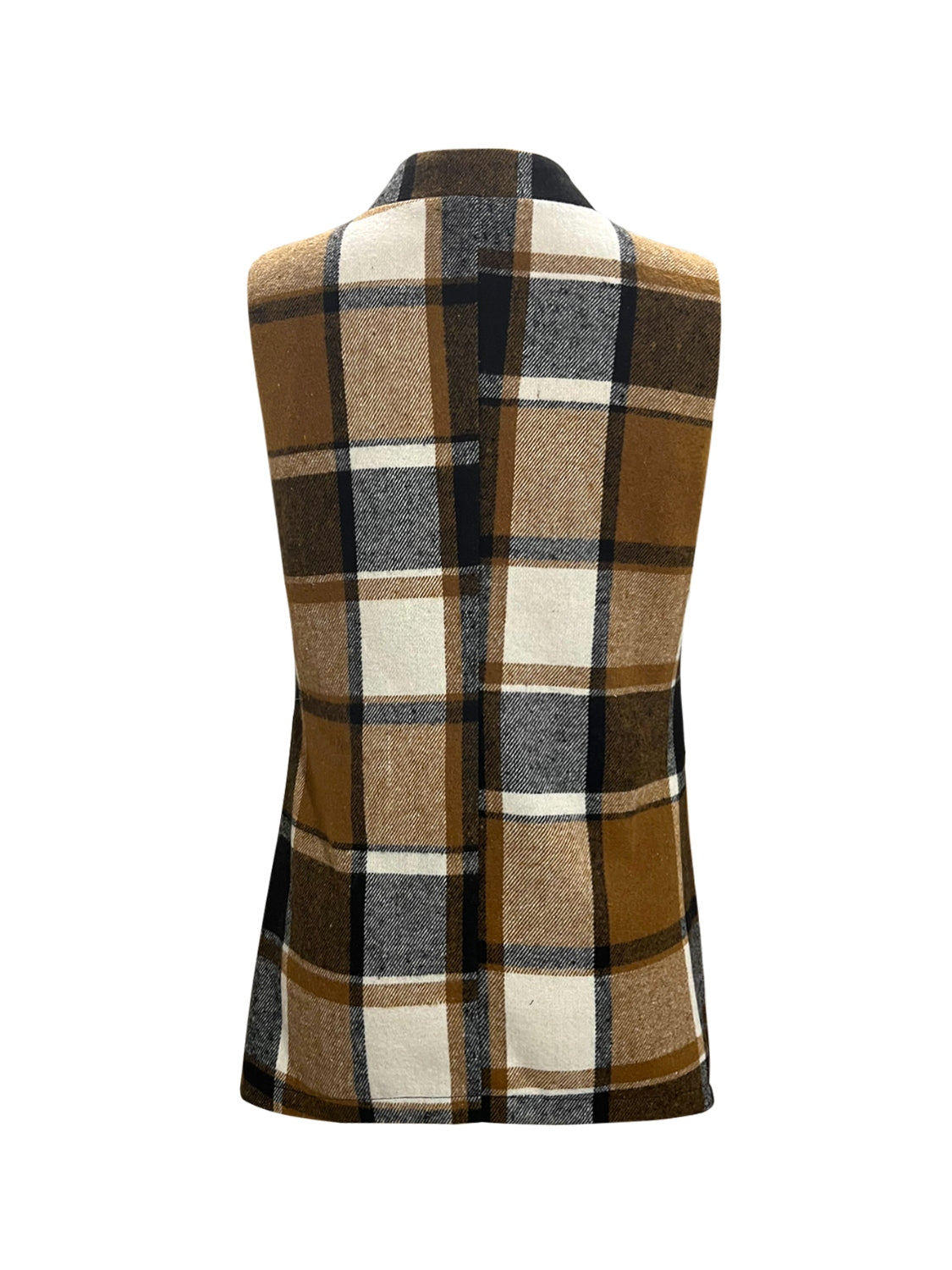 Plaid Open Front Collared Neck Vest - Scarlett's Riverside Boutique 