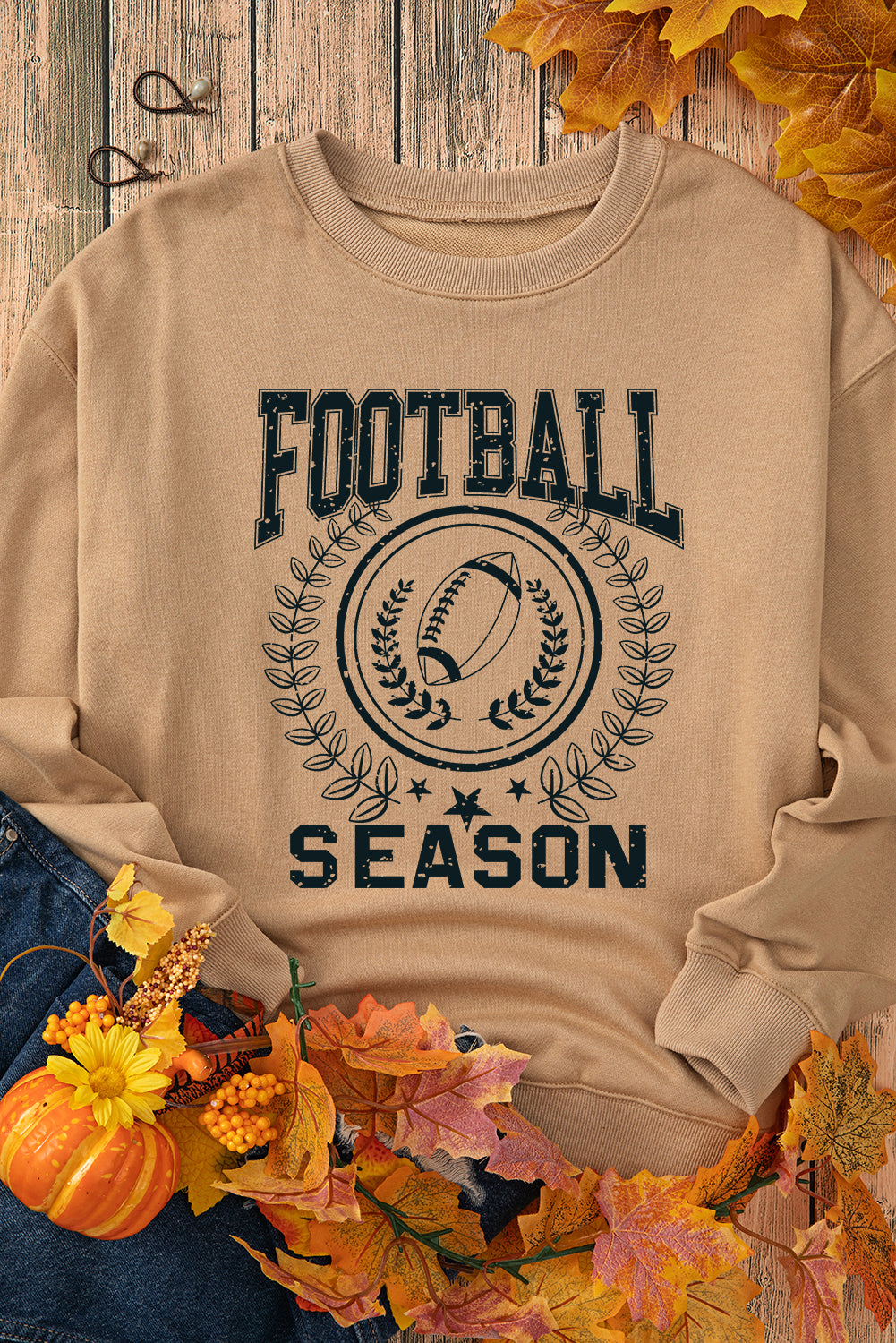 Khaki Rugby FOOTBALL SEASON Graphic Game Day Sweatshirt - Scarlett's Riverside Boutique 